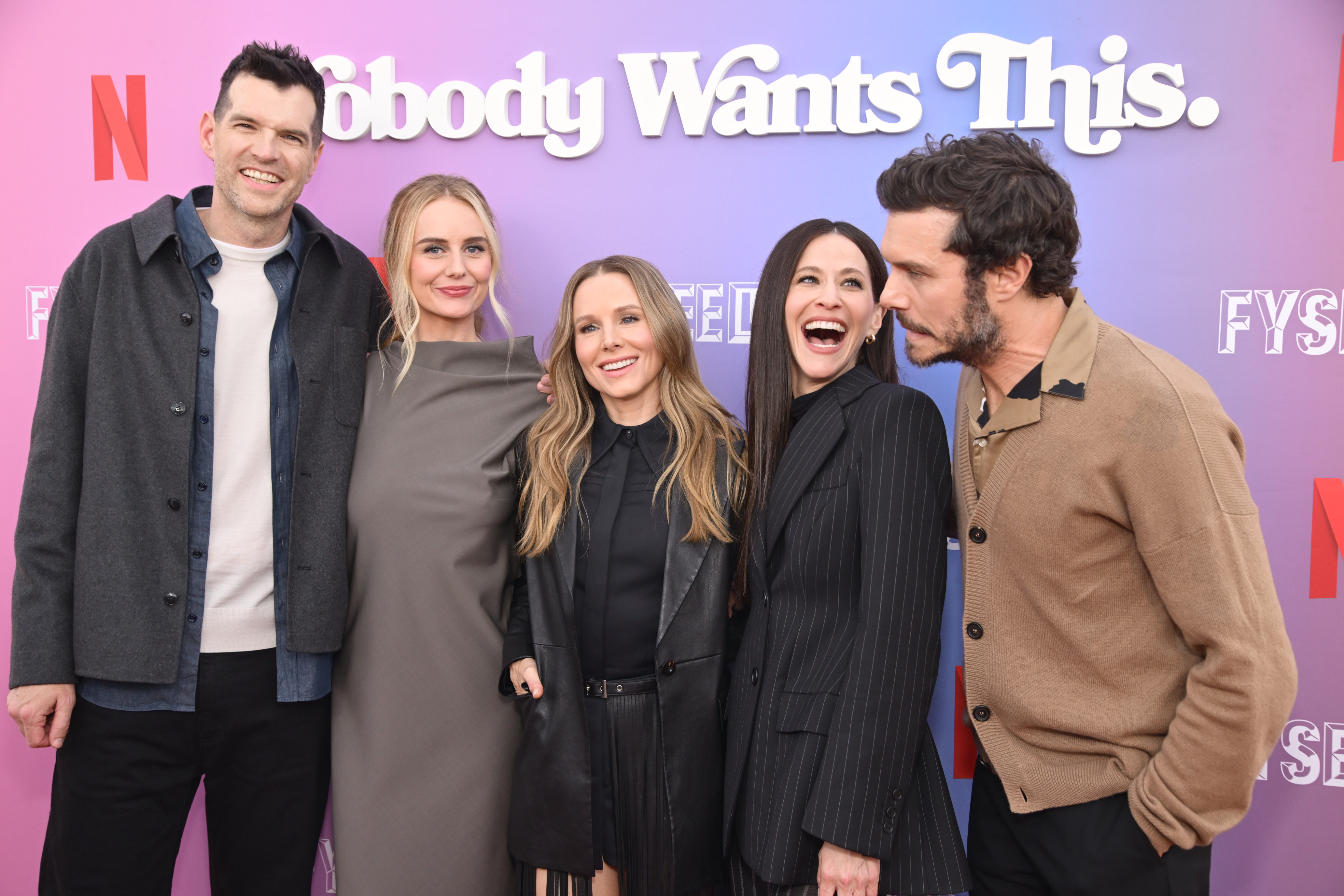Actors Kristen Bell, Adam Brody, Timothy Simons, Justine Lupe, and Jackie Tohn attend Netflix's FYSEE LA "Nobody Wants This" ATAS event at Academy of Motion Picture Arts and Sciences in Beverly Hills, California on June 01, 2025 | Source: Getty Images