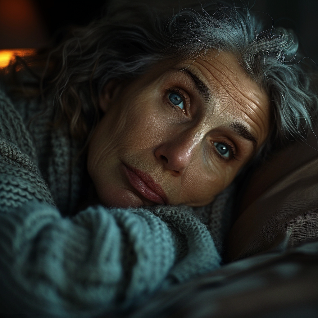 Close-up of a shattered older woman lying on the couch | Source: Midjourney