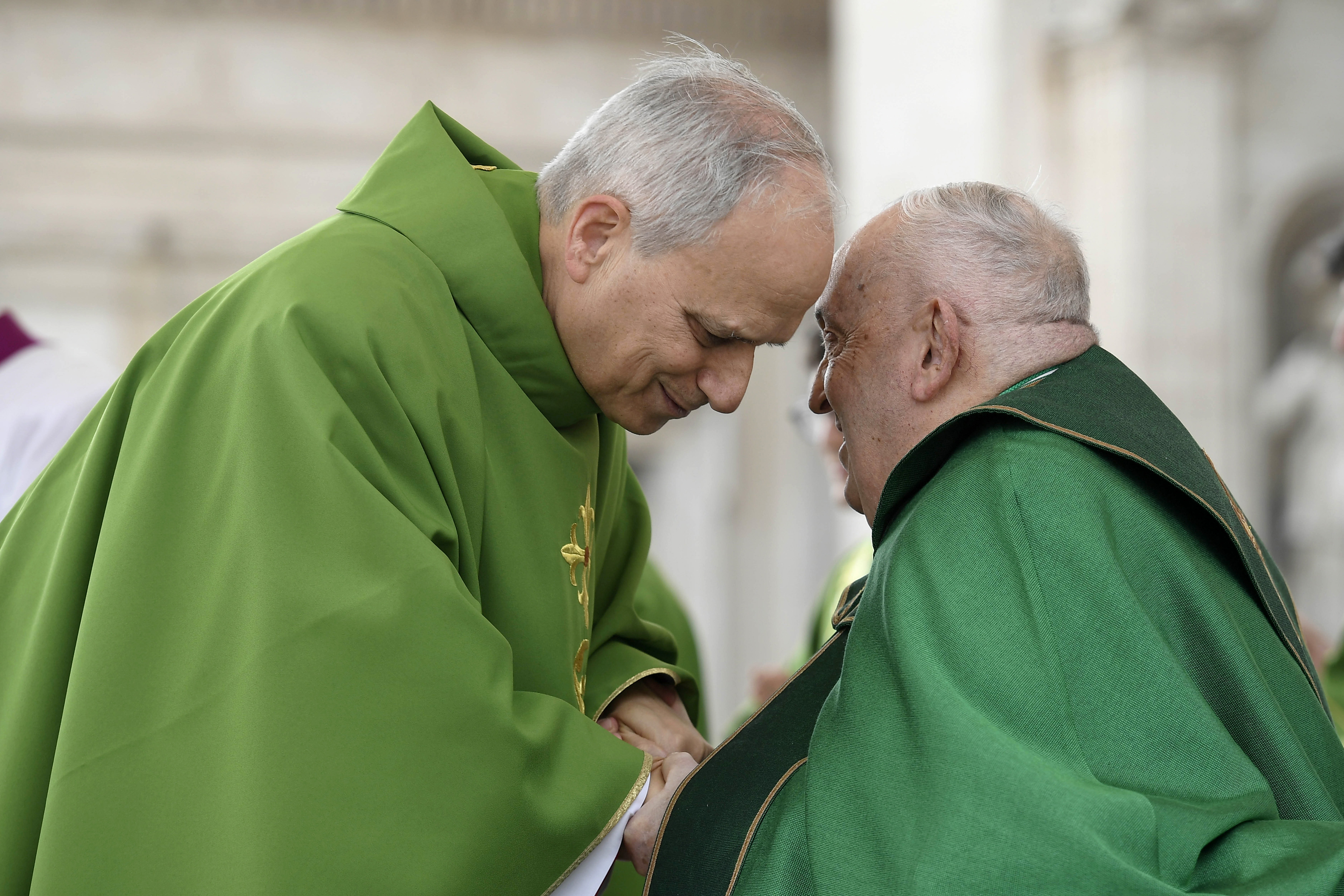 Pope Francis greets U.S. Cardinal Robert Francis Prevost at St. Peter's Square on February 9, 2025 | Source: Getty Images