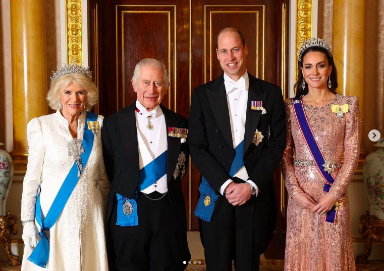 Queen Camilla, King Charles III, Prince William and Princess Catherine posing for a picture posted on December 5, 2023 | Source: Instagram/theroyalfamily