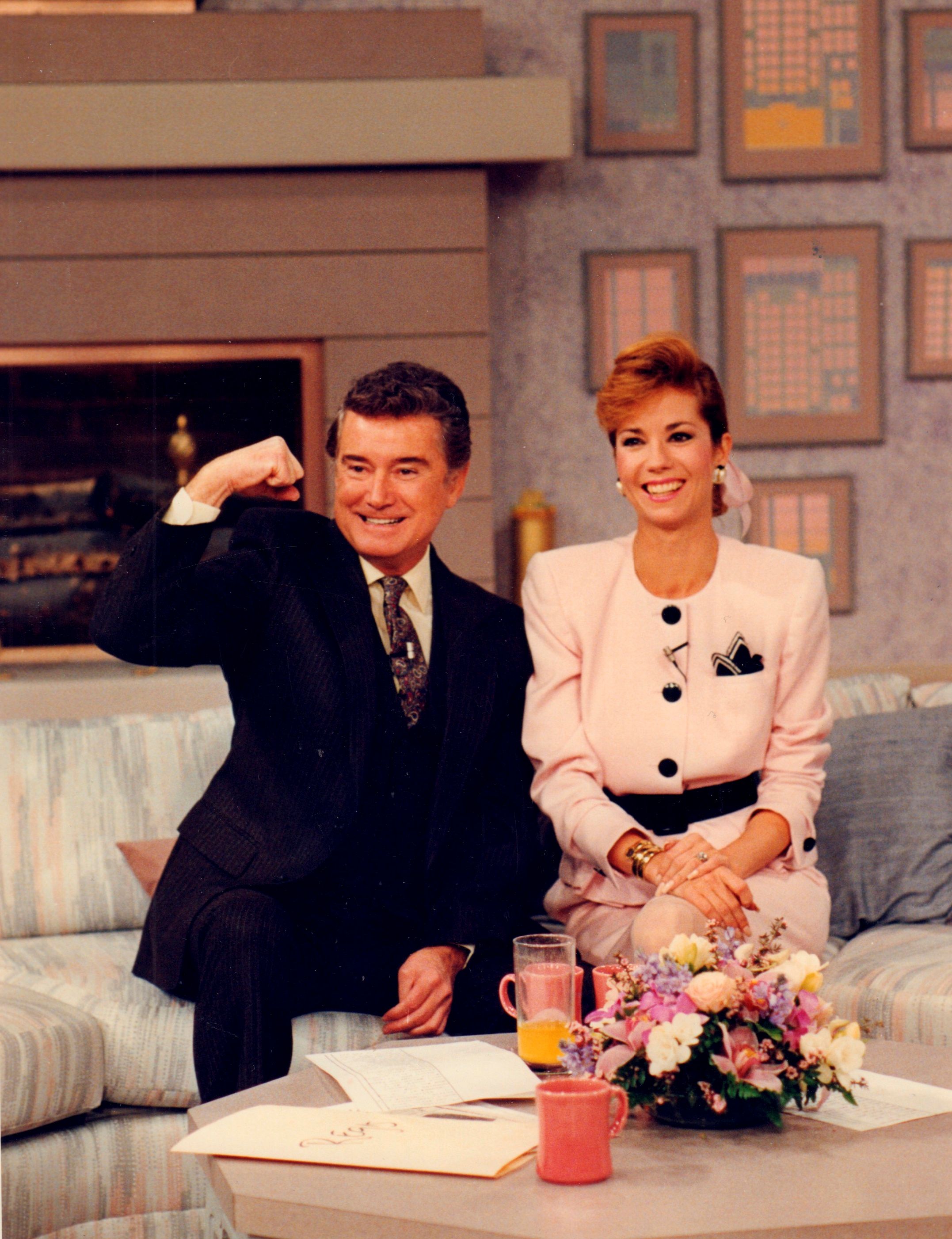 Regis Philbin and Kathie Lee Gifford on the set of "Live! with Regis and Kathie Lee" in New York on April 25, 1988. | Source: J. Michael Dombroski/Newsday RM/Getty Images
