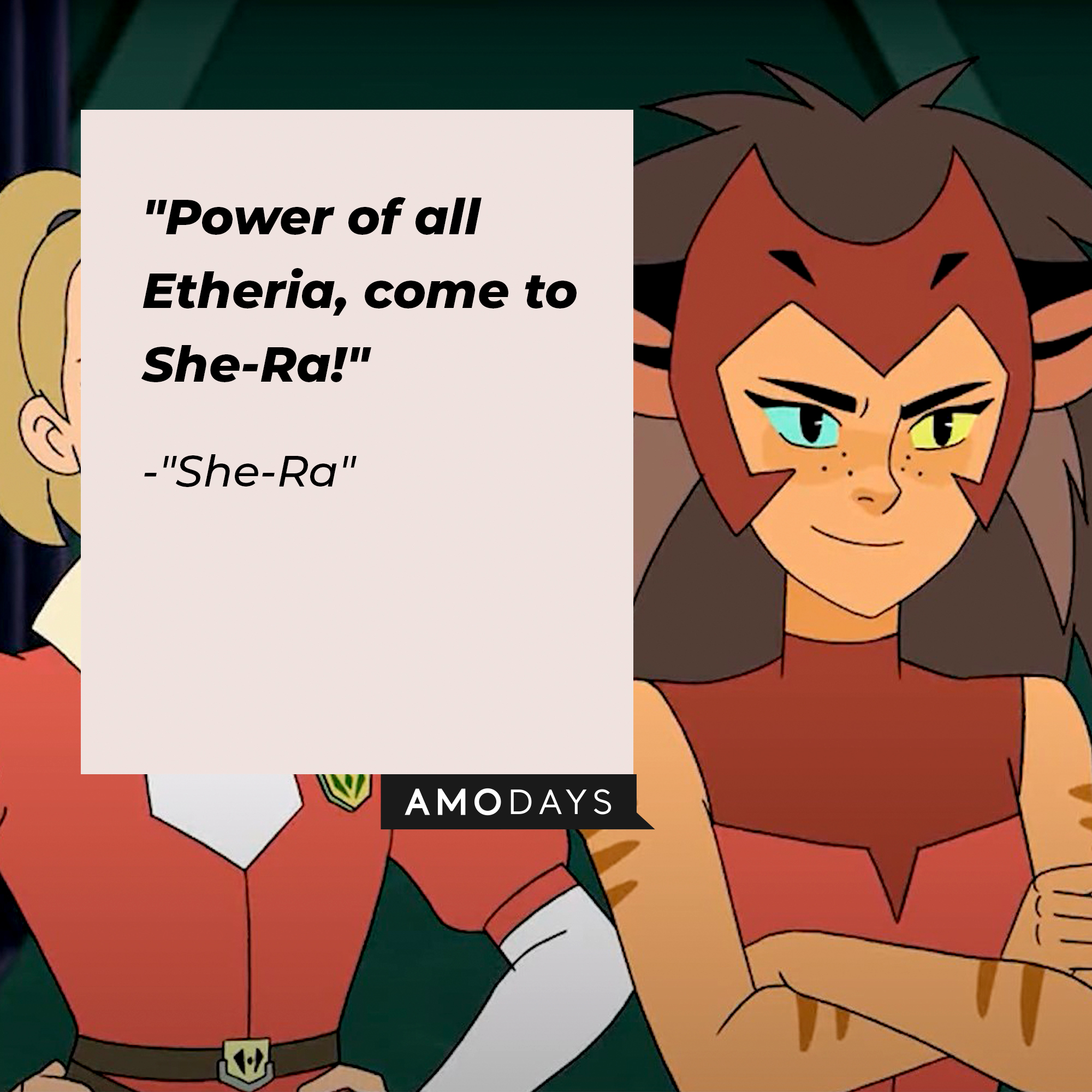 "She-Ra's" quote: "Power of all Etheria, come to She-Ra!" | Source: Facebook.com/DreamWorksSheRa
