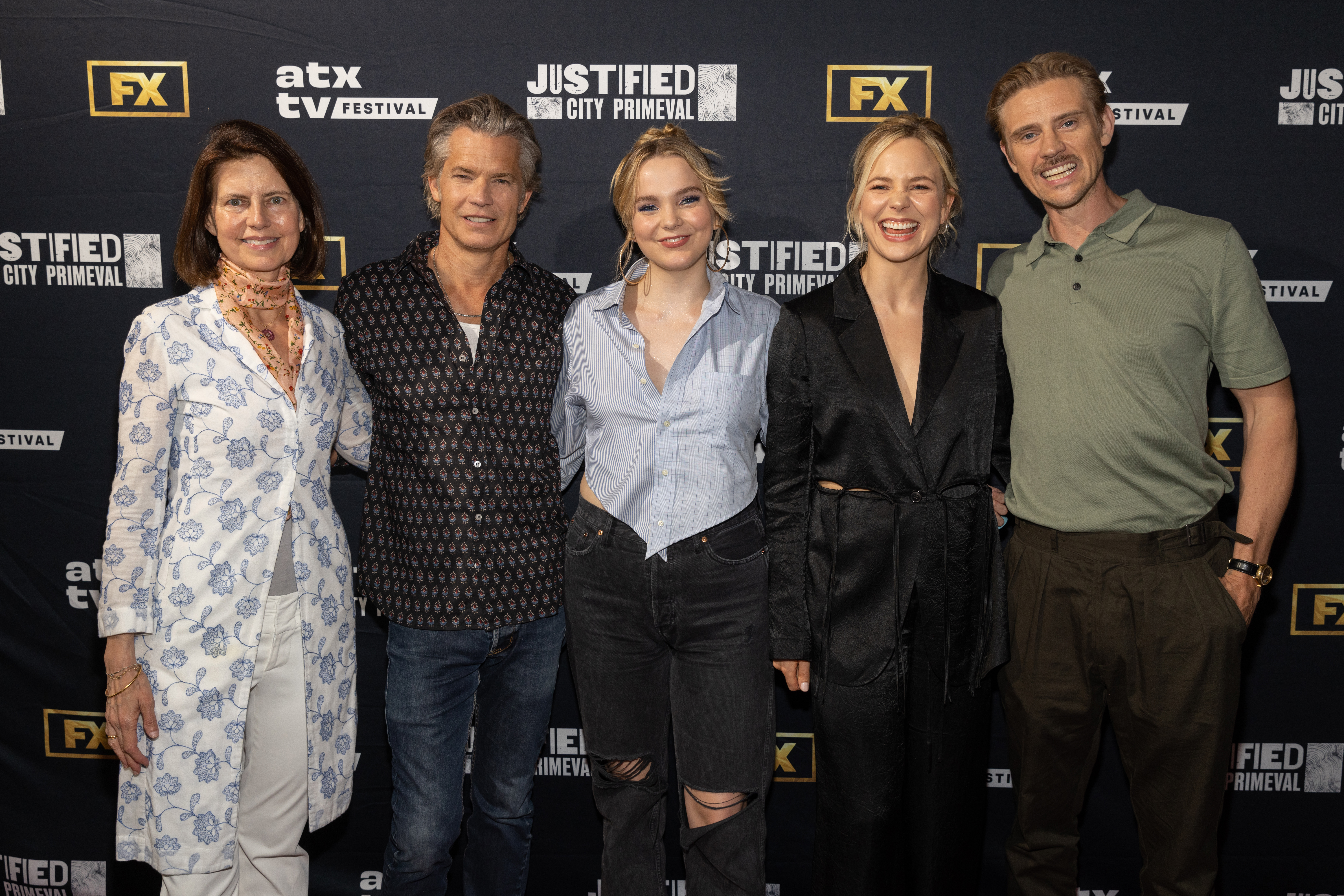 Timothy Olyphant with his daughter Vivian, Sarah Timberman, Adelaide Clemens, and Boyd Holbrook at the 12th Season of ATX TV Festival on June 1, 2023, in Austin, Texas. | Source: Getty Images