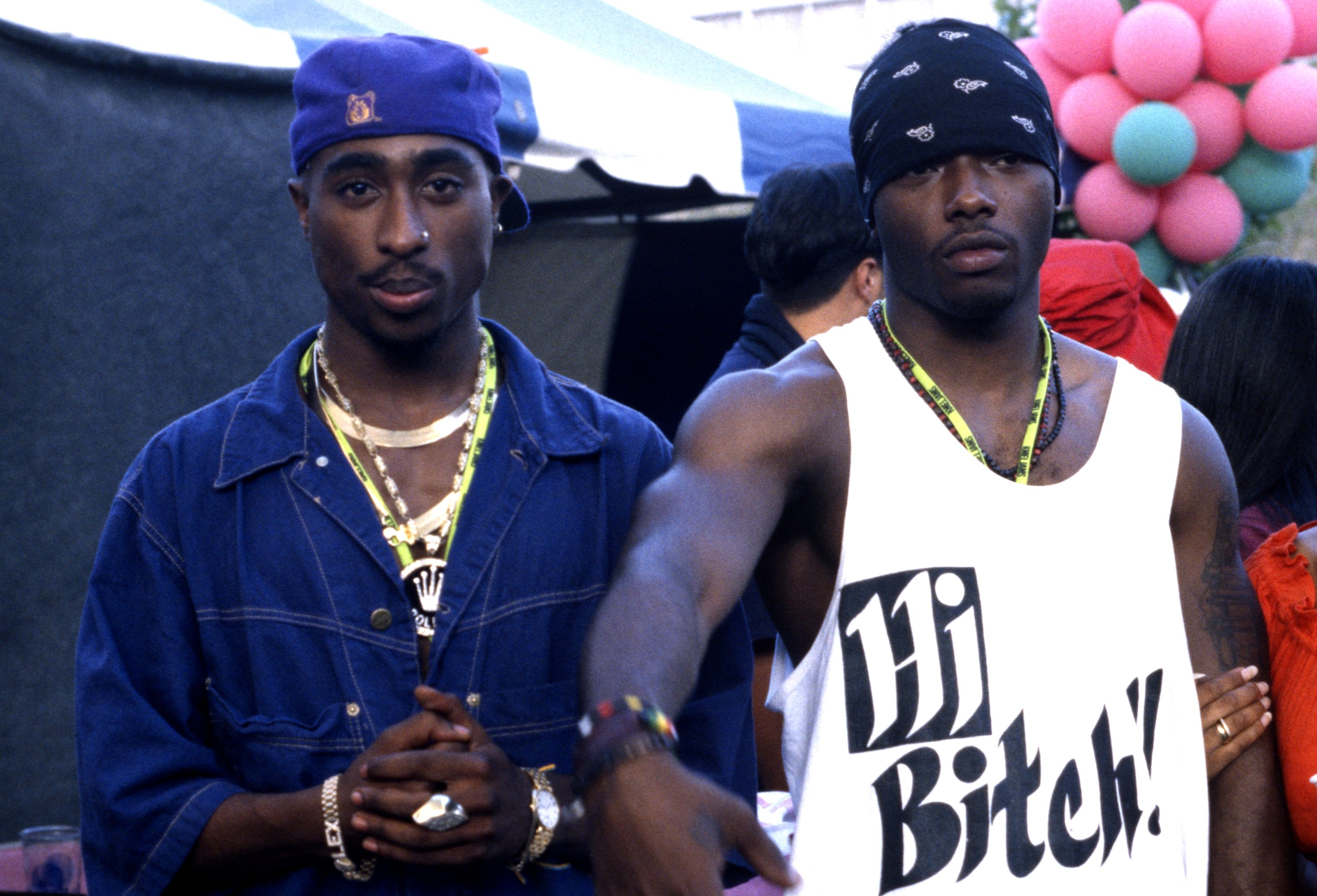 Tupac Shakur (L) and Treach from Naughty by Nature backstage at KMEL Summer Jam 1992 at Shoreline Amphitheatre on August 1, 1992. | Photo: Getty Images