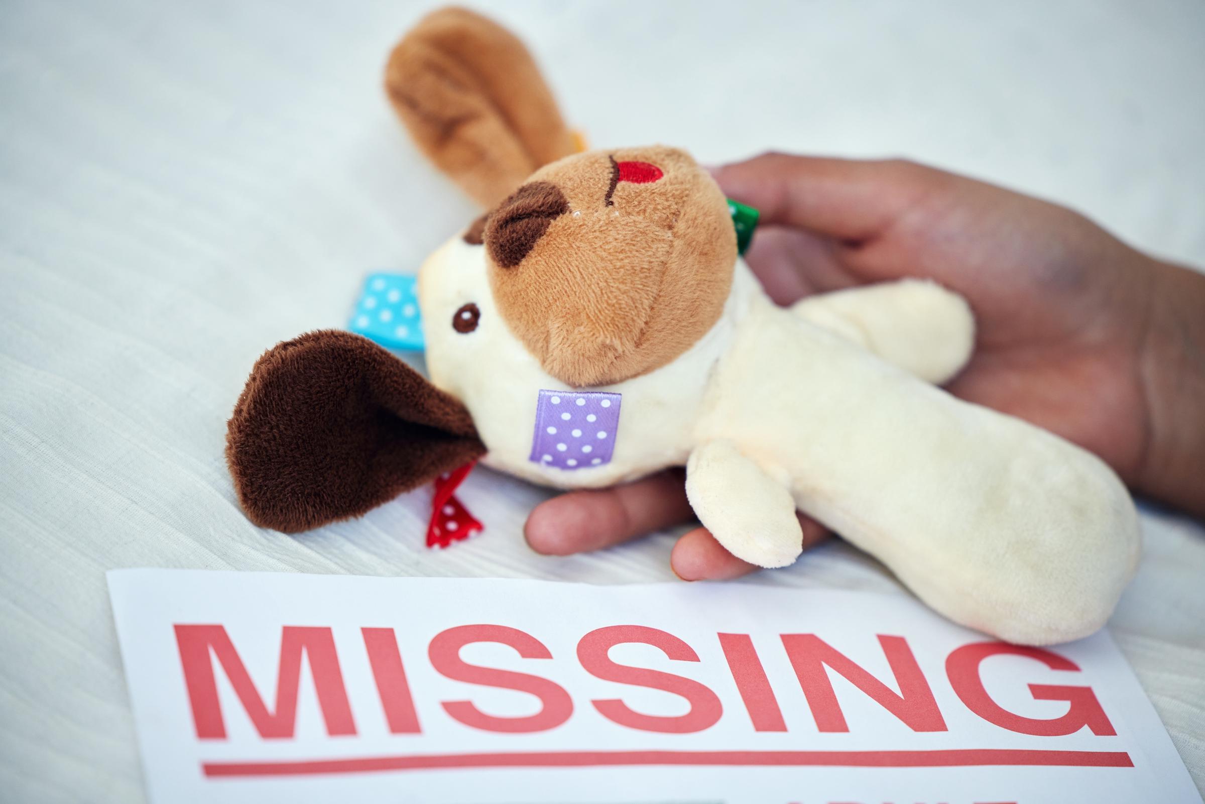 Stuffed teddy bear with a missing person sign | Source: Shutterstock