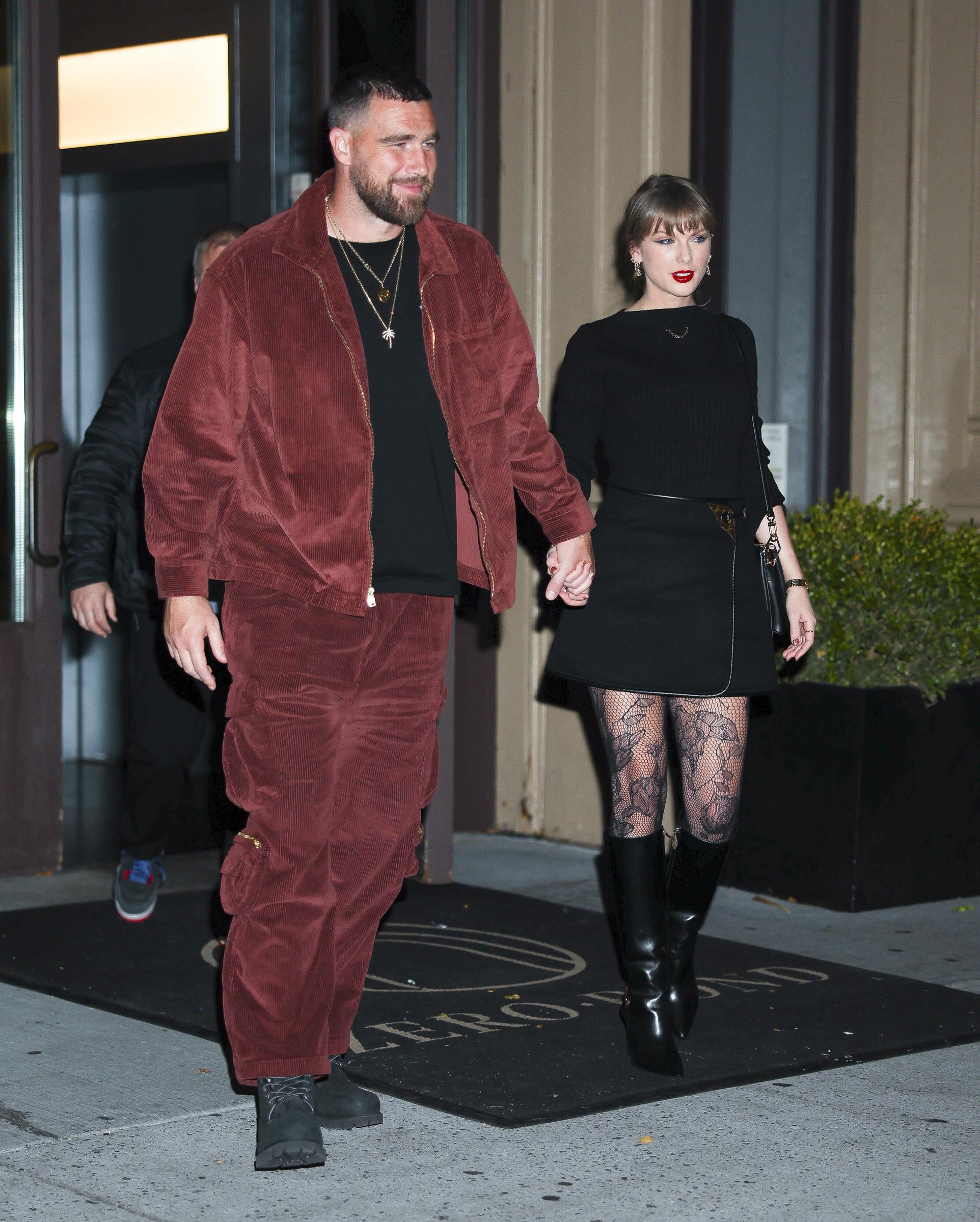 Taylor Swift and Travis Kelce seen in NoHo on November 6, 2025 in New York City. | Source: Getty Images