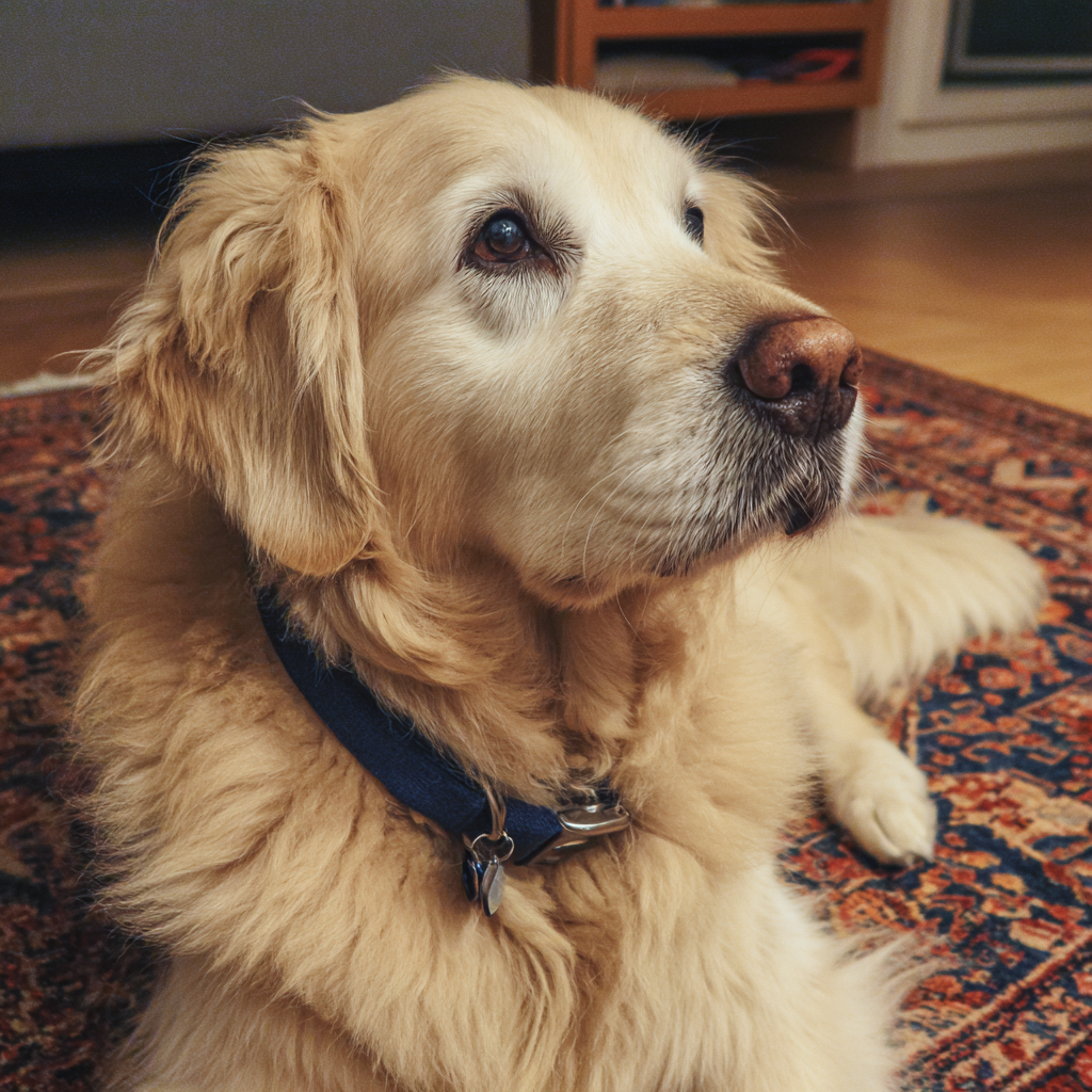 A dog sleeping on a rug | Source: Midjourney