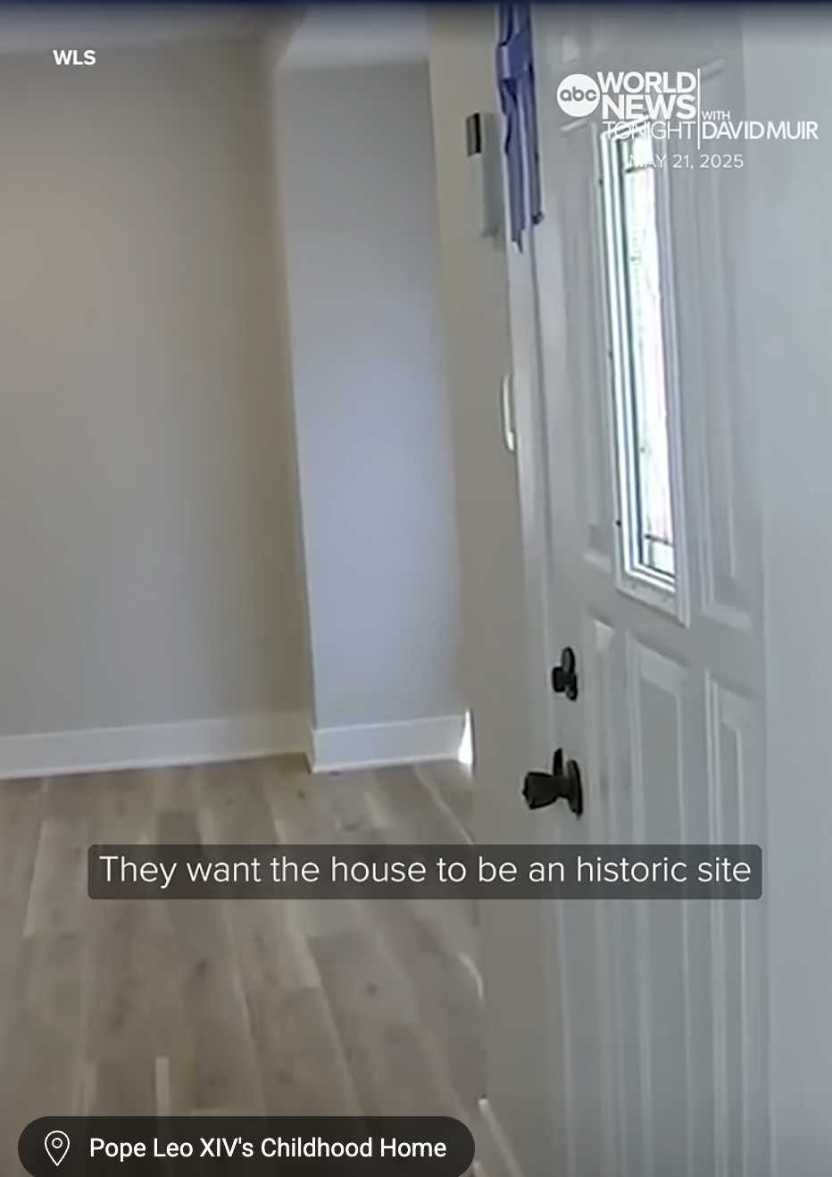 A screenshot of the front door leading into Pope Leo XIV's childhood home that has since been renovated from a video dated May 22, 2025. | Source: ABC News