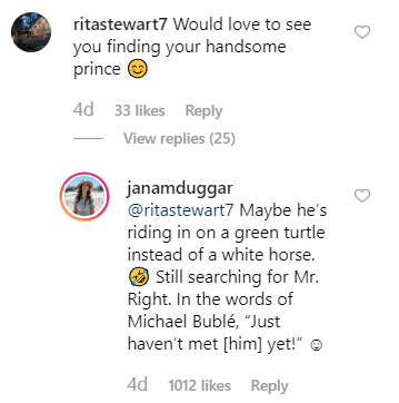 Jana Duggar responds to a fan comment | Photo: Instagram/ Jana Duggar