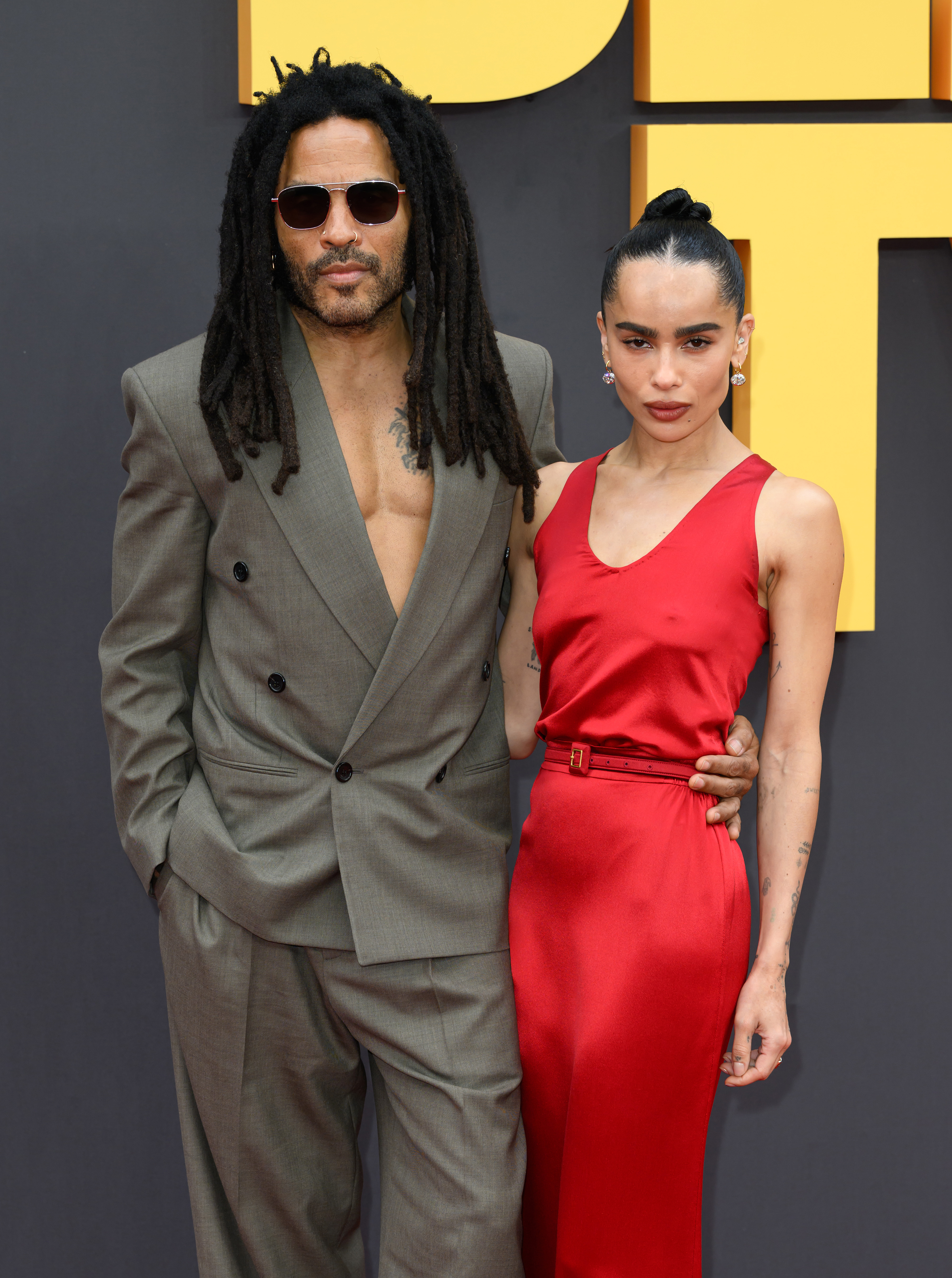 Lenny and Zoë Kravitz at the European premiere of "Blink Twice" on August 19, 2024, in London, England | Source: Getty Images