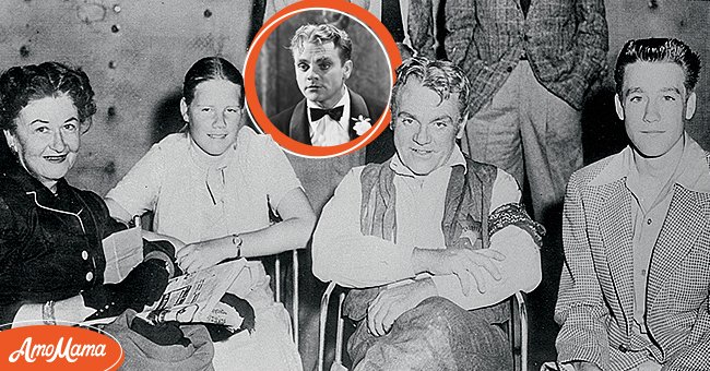 An undated portrait of veteran actor James Cagney's family, his wife Frances Willard Cagney, their daughter, "Casey," 13, and son James, Jr., 14, (R) visit him on the set of "Run For Cover," an outdoor adventure drama | Photo: Getty Images