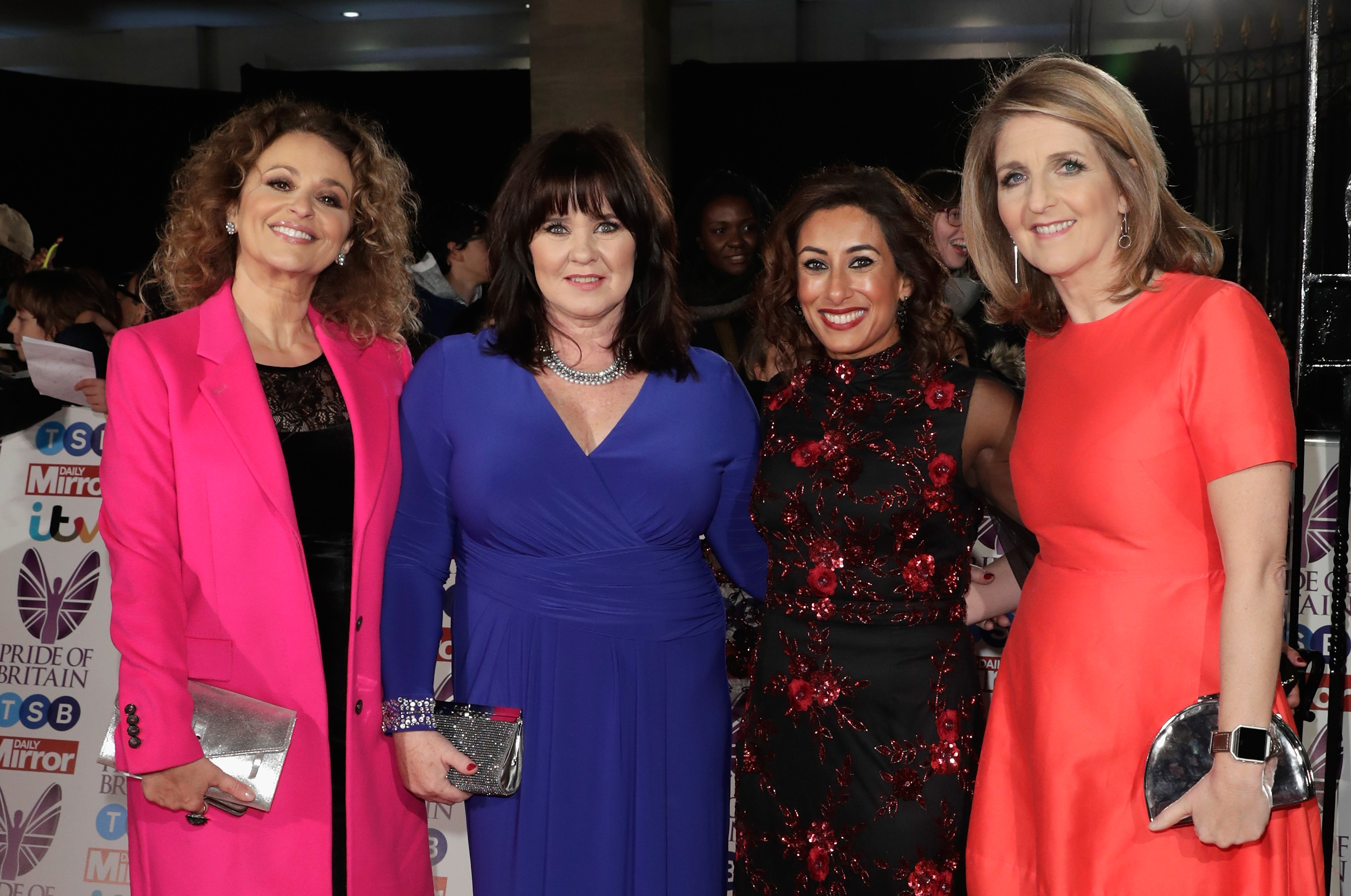 Nadia Sawalha, Coleen Nolan, Saira Khan, and Kaye Adams at the Pride of Britain Awards on October 30, 2017, in London, England. | Source: Getty Images