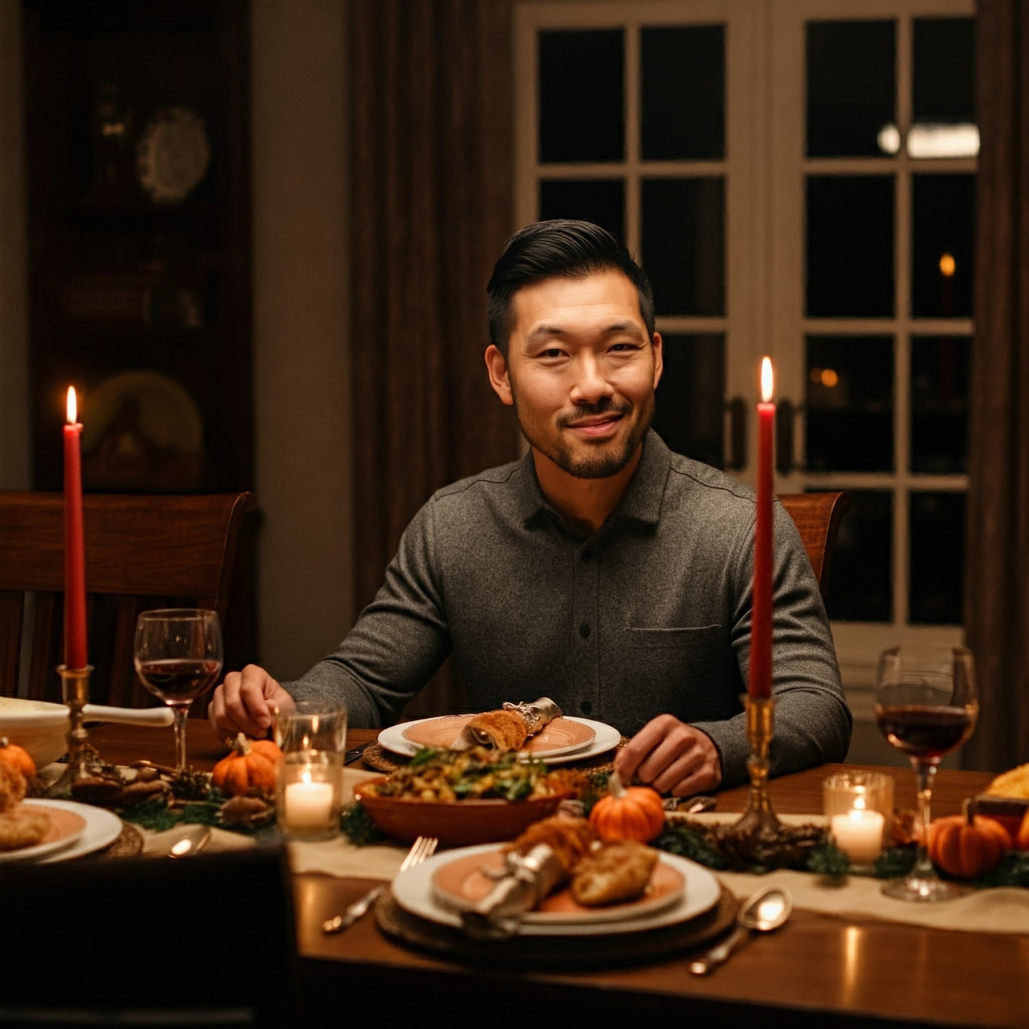 A man at a dining table smirking | Source: Gemini