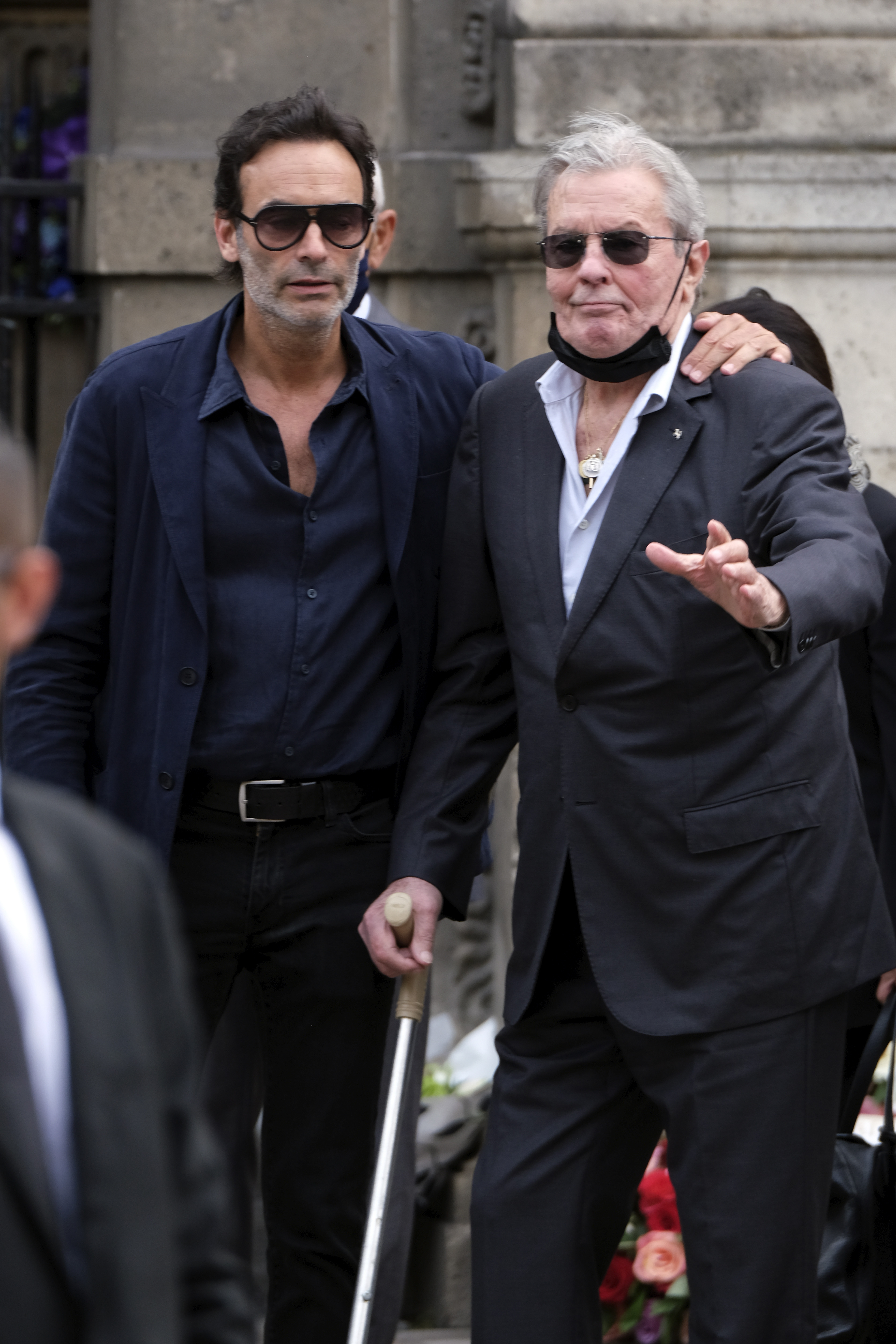 Anthony and Alain Delon at Jean-Paul Belmondo's Funeral in Paris, France on September 10, 2021 | Source: Getty Images