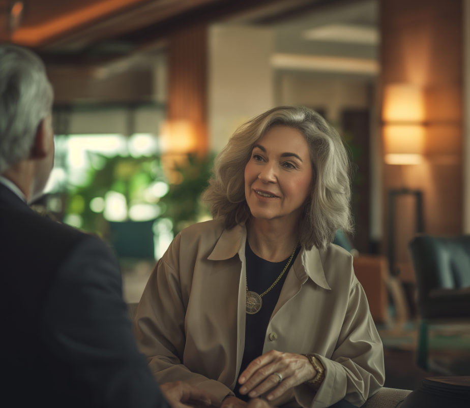 An elderly woman chatting with a man | Source: Midjourney