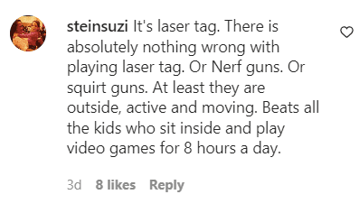 A fan's comment in August 2022 on Danielle Busby's Instagram post of her children playing with laser tag guns. | Source: Instagram/dbusby