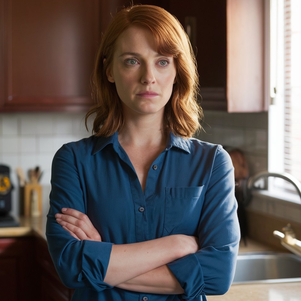 A woman stands in a kitchen, arms folded | Source: Midjourney