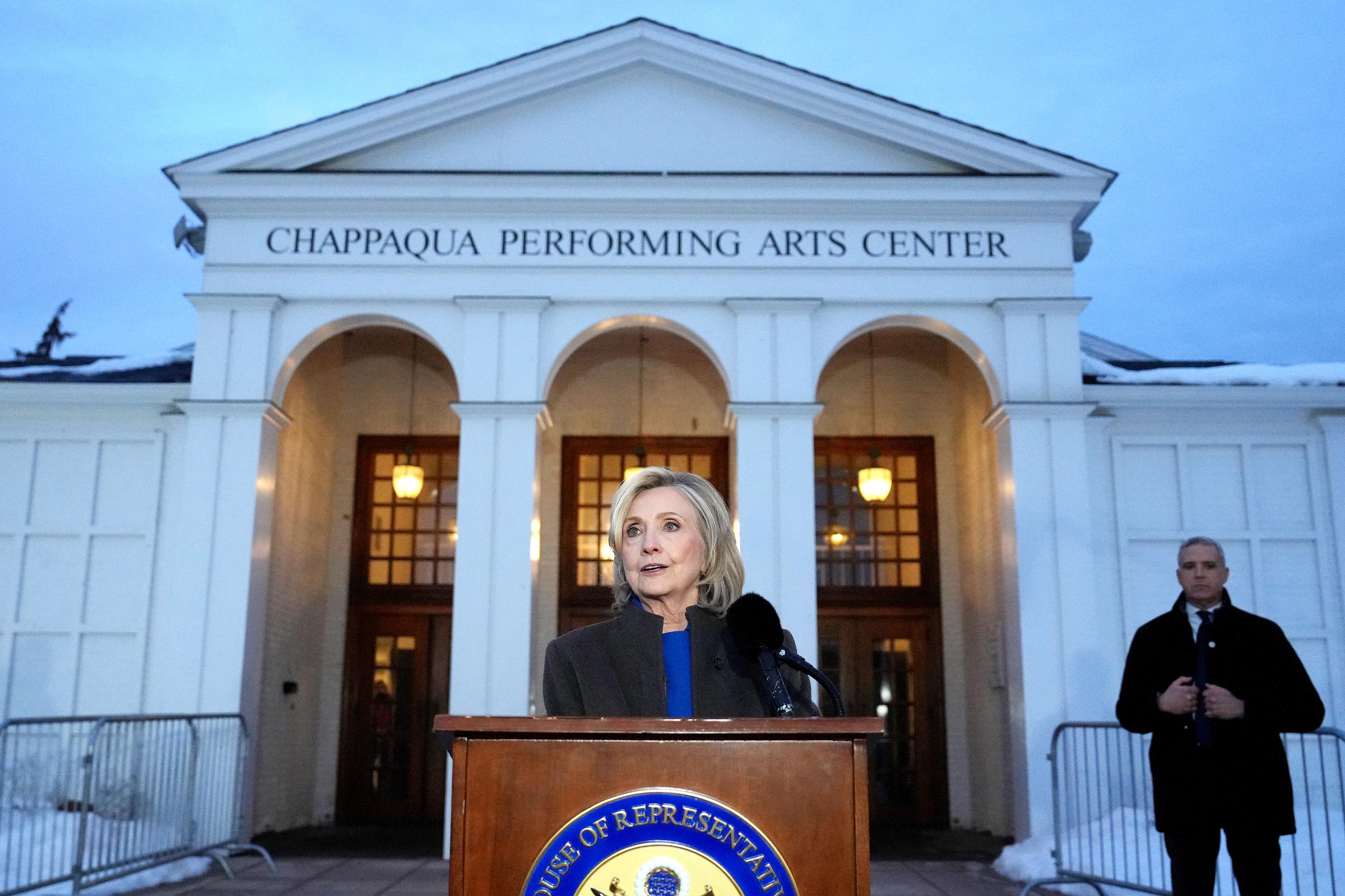 Hillary Clinton speaks at the Chappaqua Performing Arts Center on February 26, 2026 in New York | Source: Getty Images