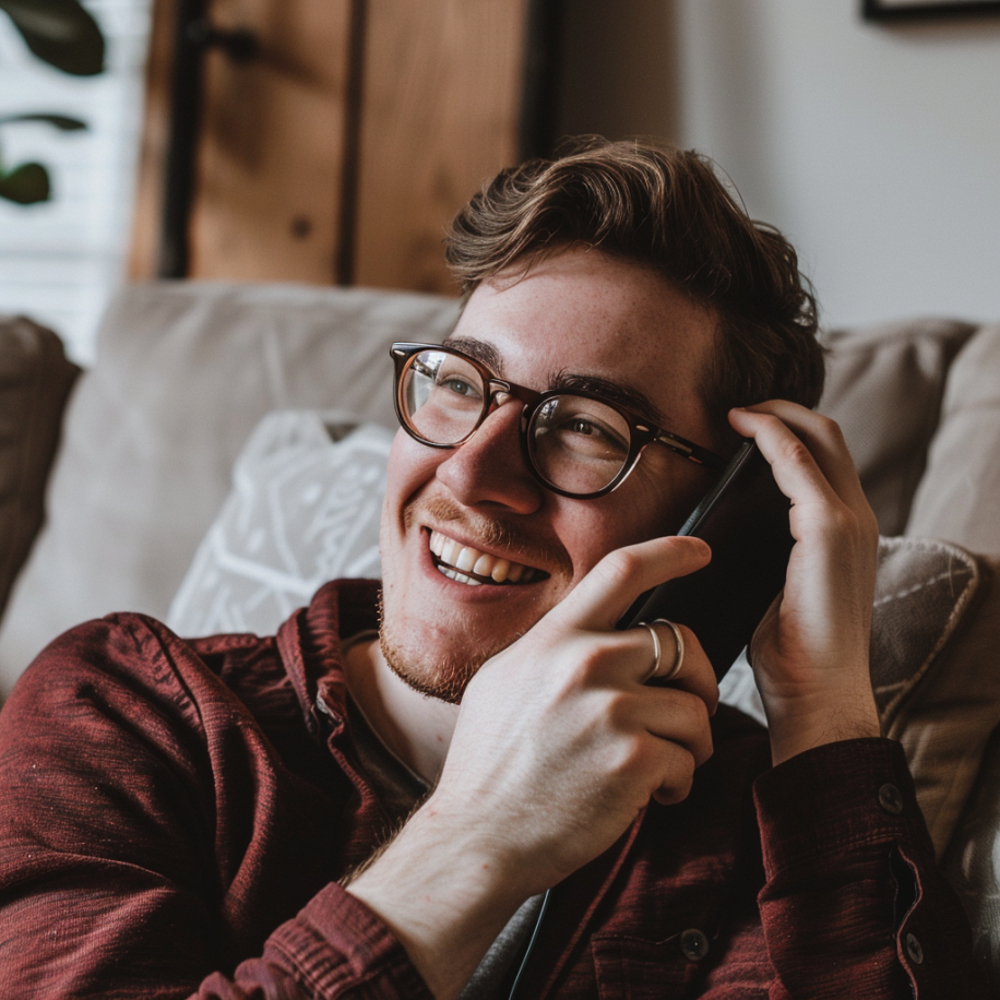 A man is smiling while talking on the phone | Source: Midjourney