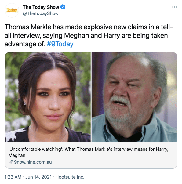 A screenshot of Meghan and Thomas Markle | Photo: twitter.com/The Today Show