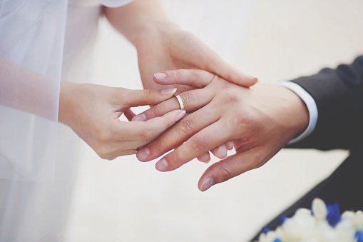 A midsection Of Couple Exchanging Wedding Ring. | Photo: Getty Images.