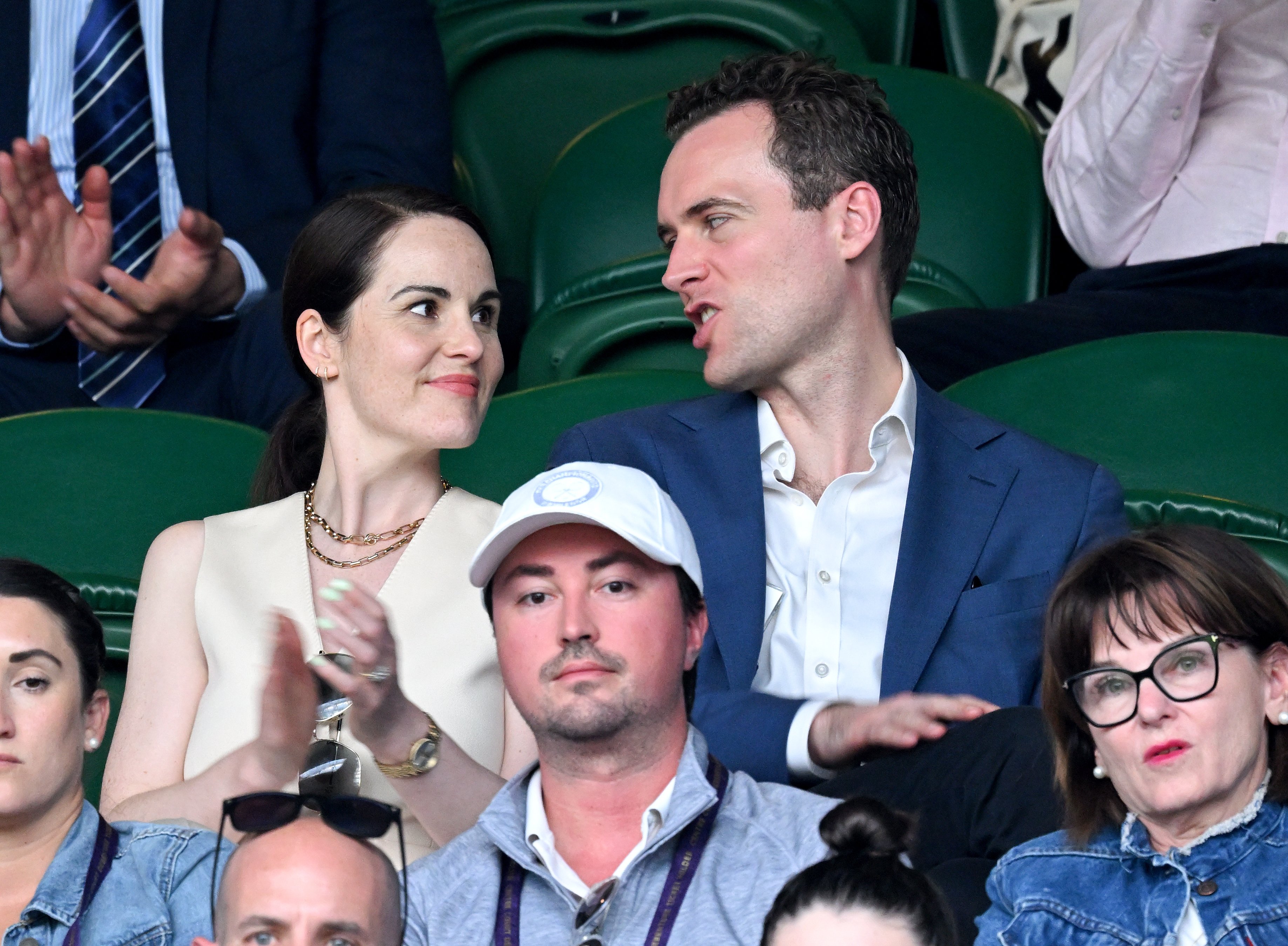 Michelle Dockery and Jasper Waller-Bridge attends Day 7 of the Wimbledon Tennis Championships at the All England Lawn Tennis and Croquet Club on July 3, 2022 in London, England. | Source: Getty Images