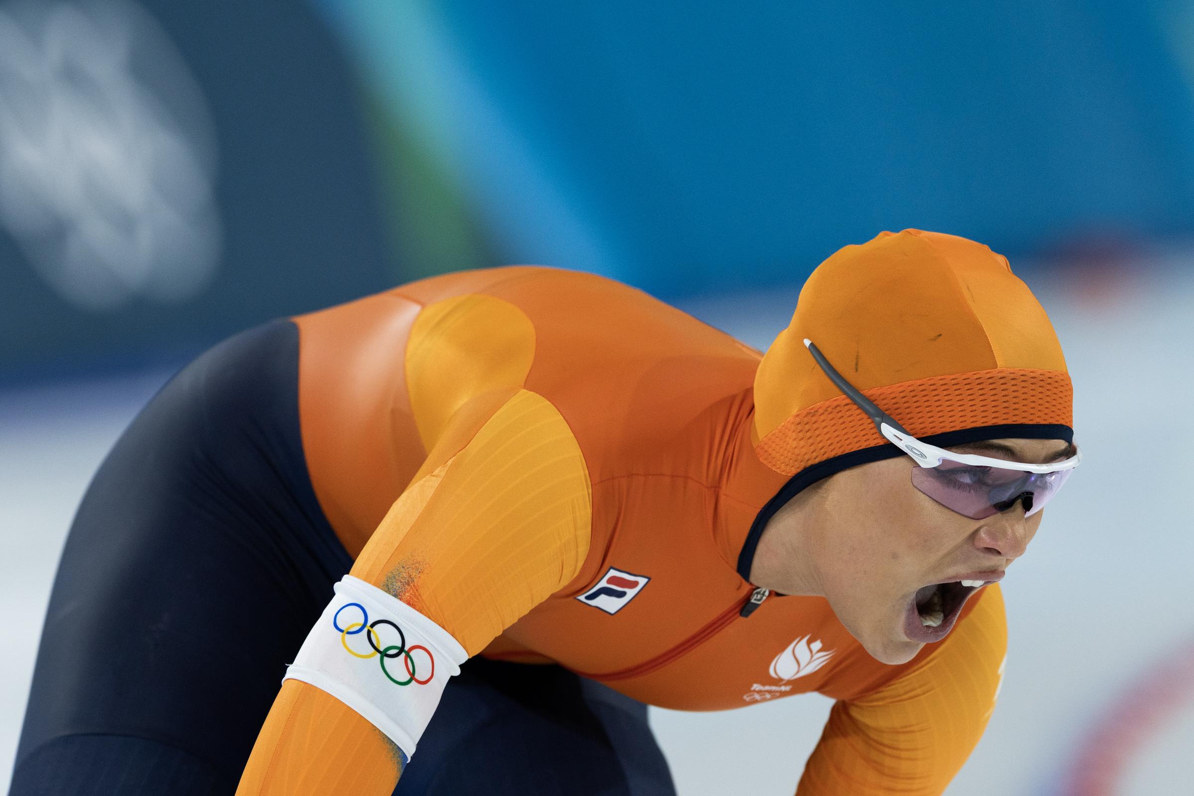 Jutta Leerdam reacts to her time after competing in the Speed Skating Women's 500m final during the Winter Olympic Games at Milano Speed Skating Stadium on February 15, 2026, in Milan, Italy | Source: Getty Images
