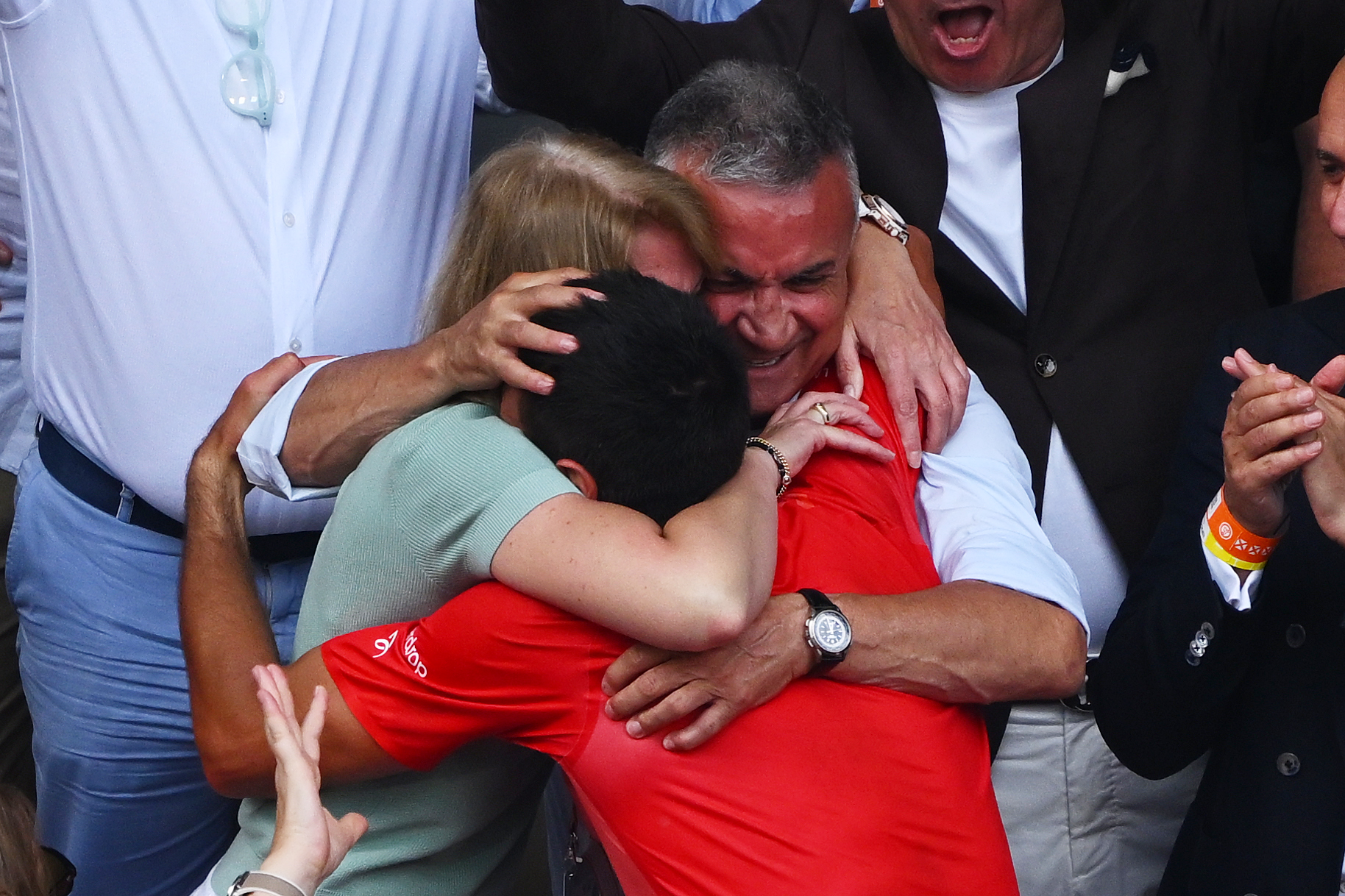 Novak Djokovic hugging his parents in France in 2023 | Source: Getty Images