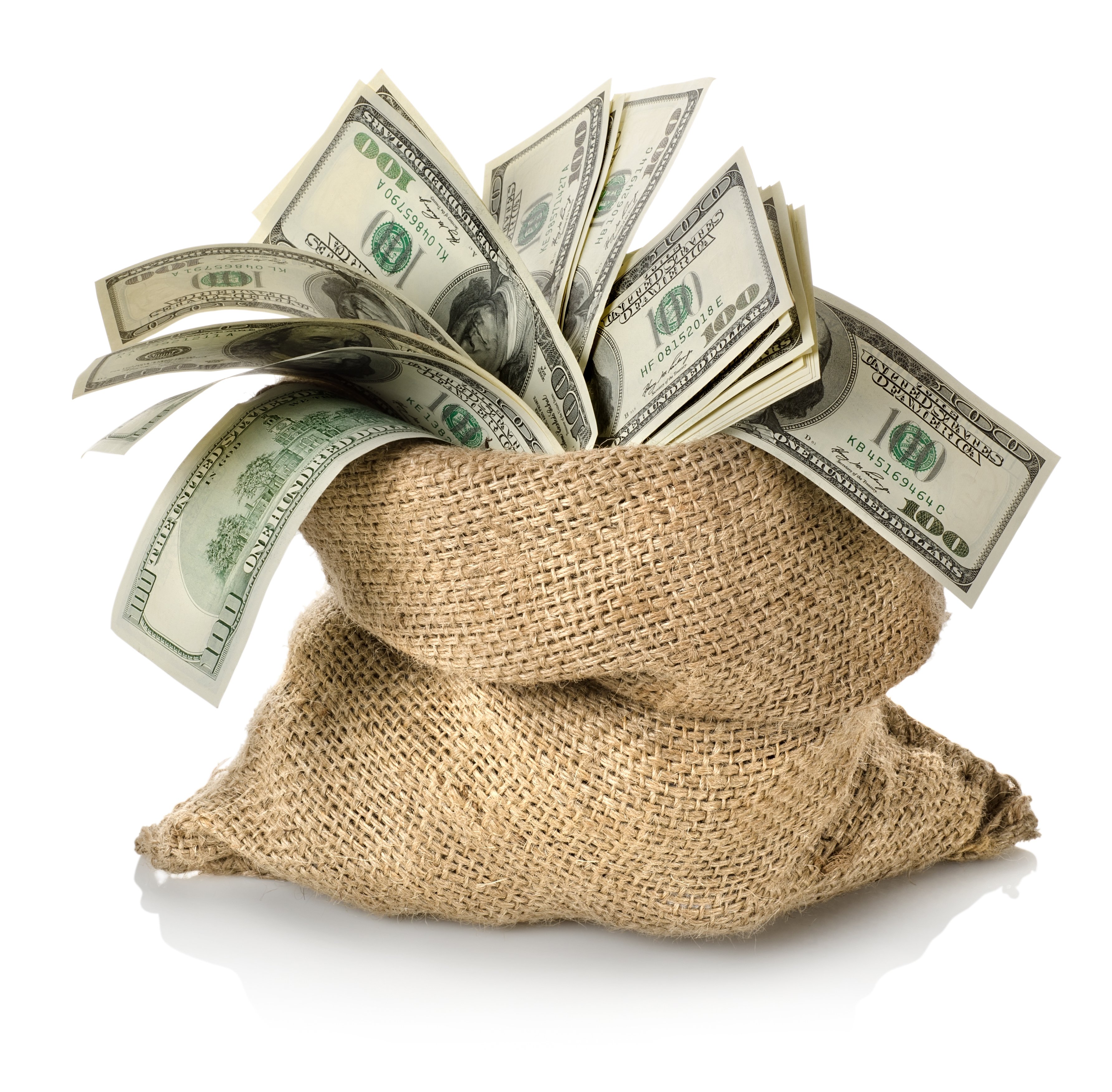 A bag full of $100 bills. | Photo: Shutterstock. 