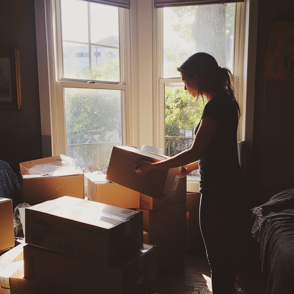 A woman packing boxes | Source: Midjourney