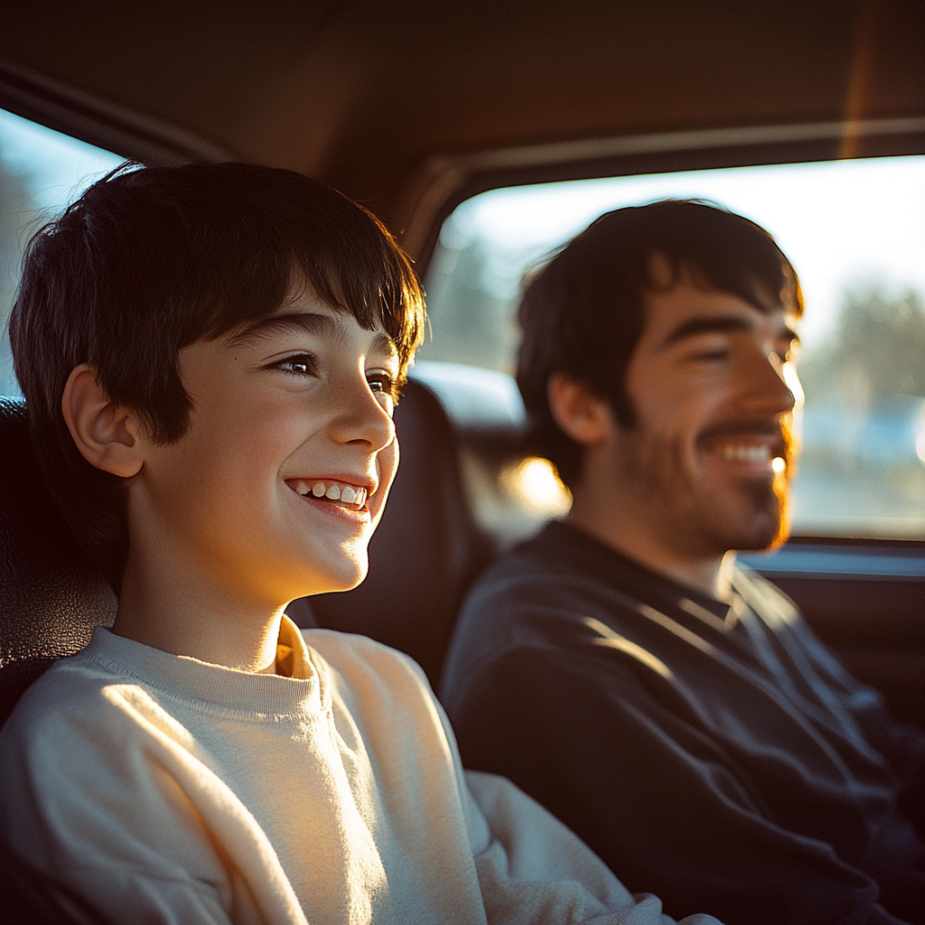 A happy man and boy traveling together | Source: Midjourney