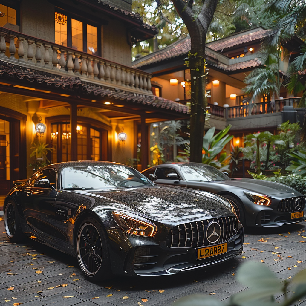 Two cars park outside of an orphanage | Source: Midjourney