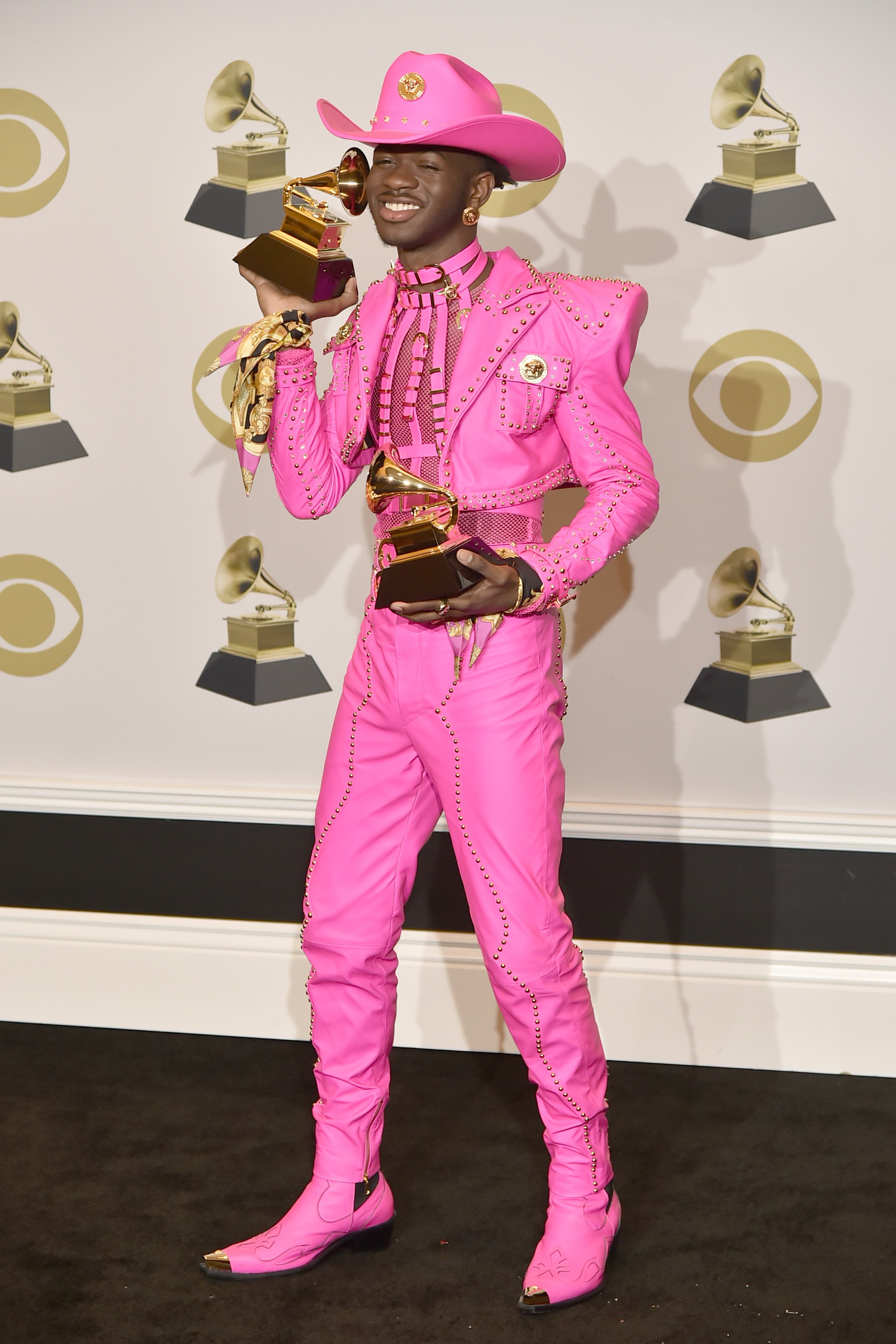 Lil Nas X Slayed 2020 Grammy Awards Red Carpet in Edgy Hot Pink Cowboy