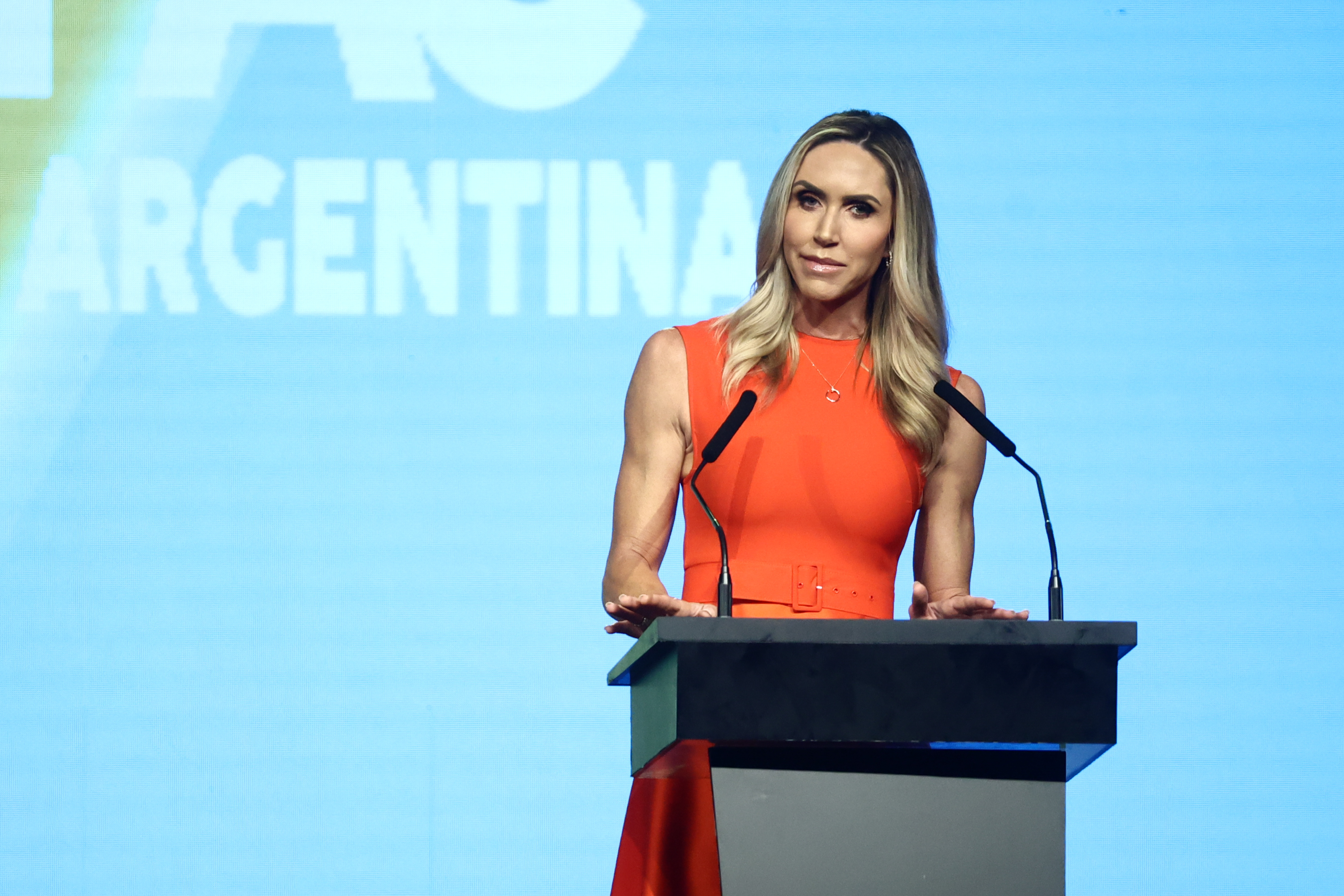 Lara Trump speaks during the Conservative Political Action Conference (CPAC) in Buenos Aires, Argentina, on December 4, 2024 | Source: Getty Images