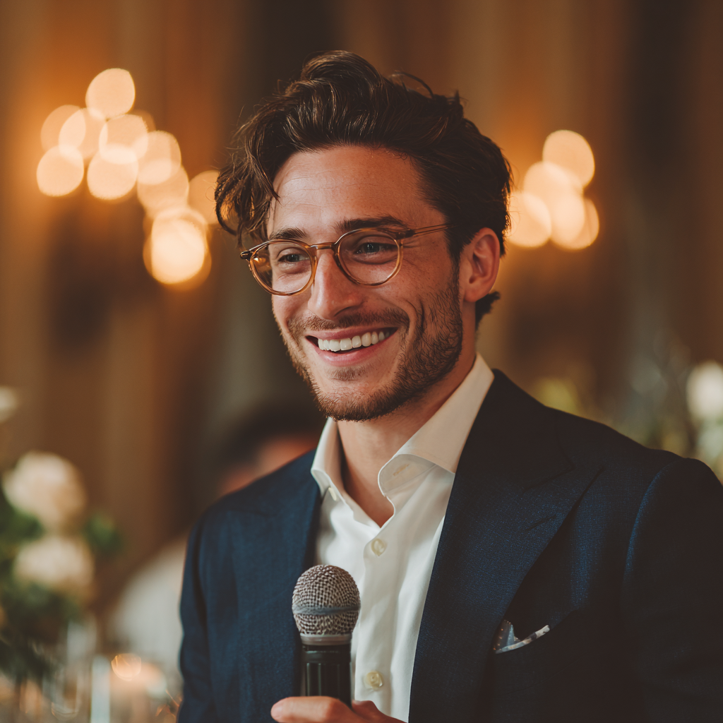 A groom holding a microphone | Source: Midjourney