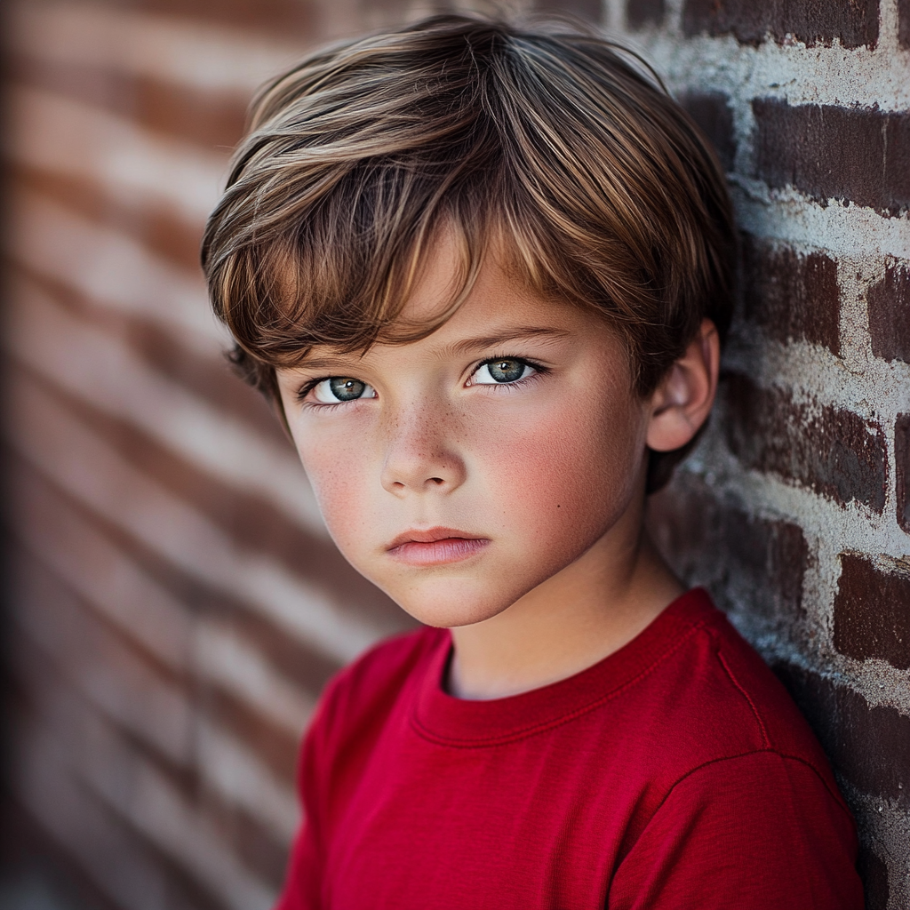 A boy leaning against a wall | Source: Midjourney