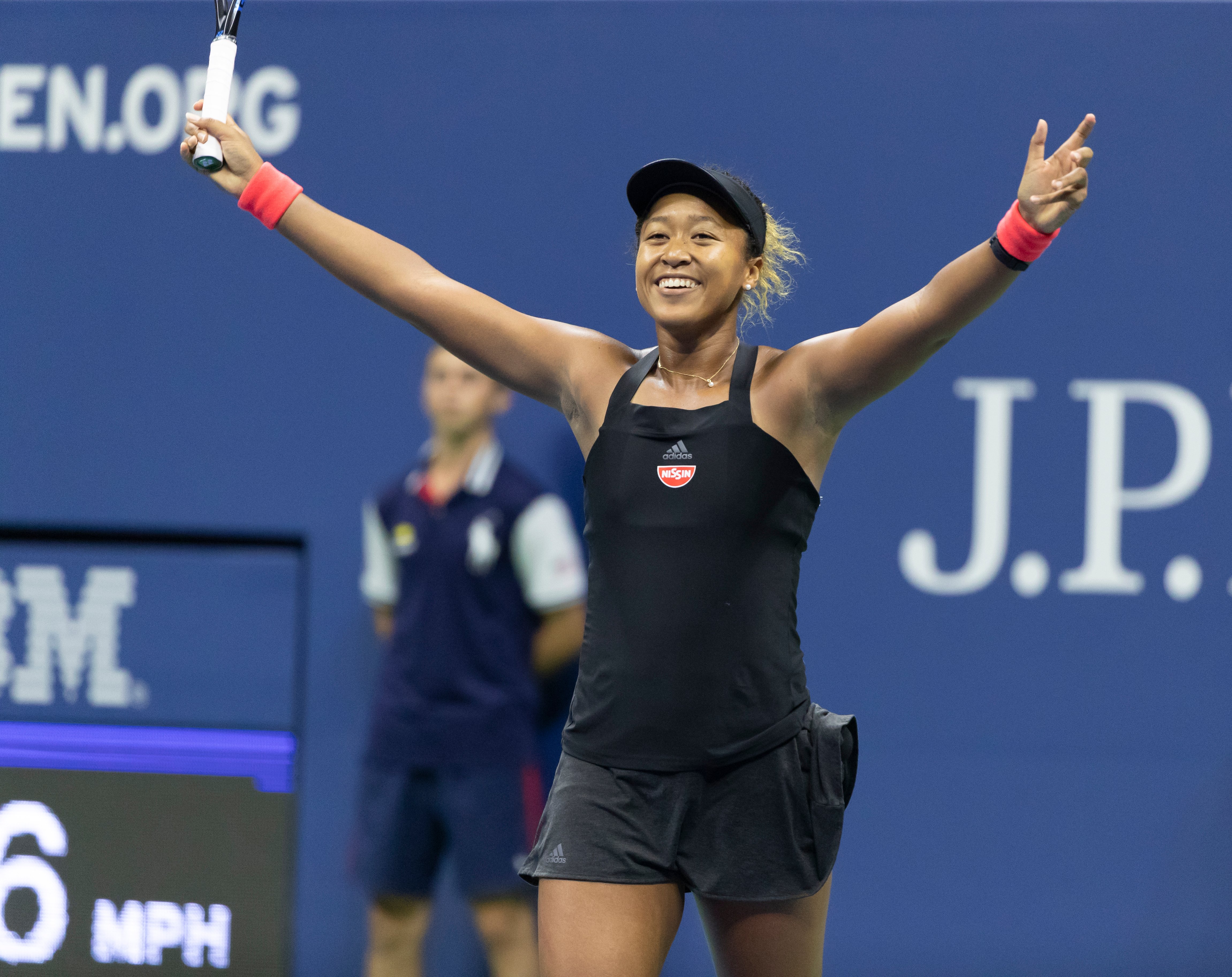 Naomi Osaka celebrates a victory in the US Open 2018 semifinal match at USTA Billie Jean King National Tennis Center. | Source: Shutterstock