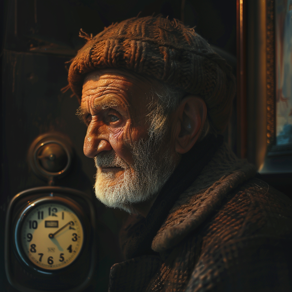 Older man near wall clock | Source: Midjourney