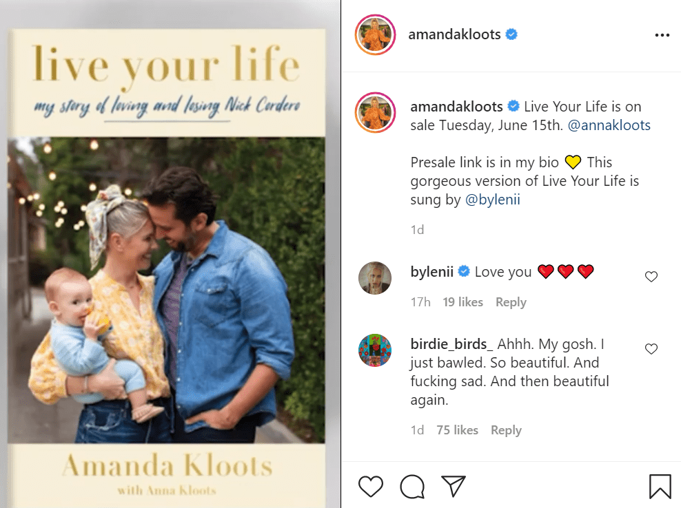 Pictured - A screengrab of Amanda Kloots paying tribute to her late husband Nick Cordero | Source: Instagram/@amandakloots