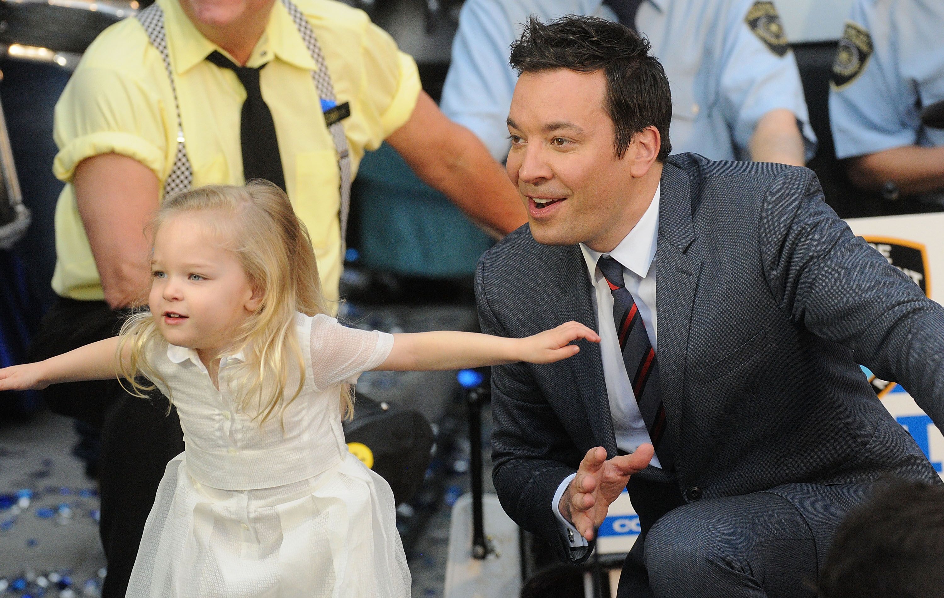 Jimmy Fallon dances with his daughter Winnie Rose during the Grand Opening of Universal Orlando's Newest Attraction "Race Through New York Starring Jimmy Fallon" at Universal Orlando on April 6, 2017. | Source: Getty Images