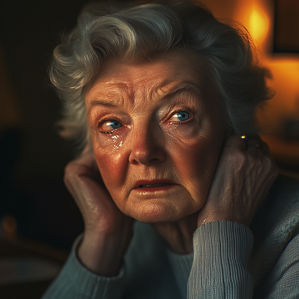 An emotional older lady | Source: Midjourney