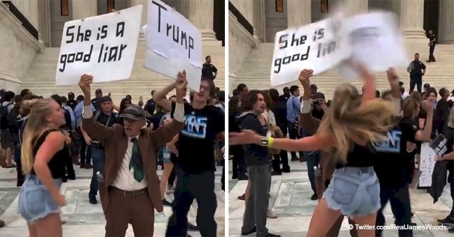 Anti-Kavanaugh protester struck an elderly man with pro-Trump signs during demonstrations