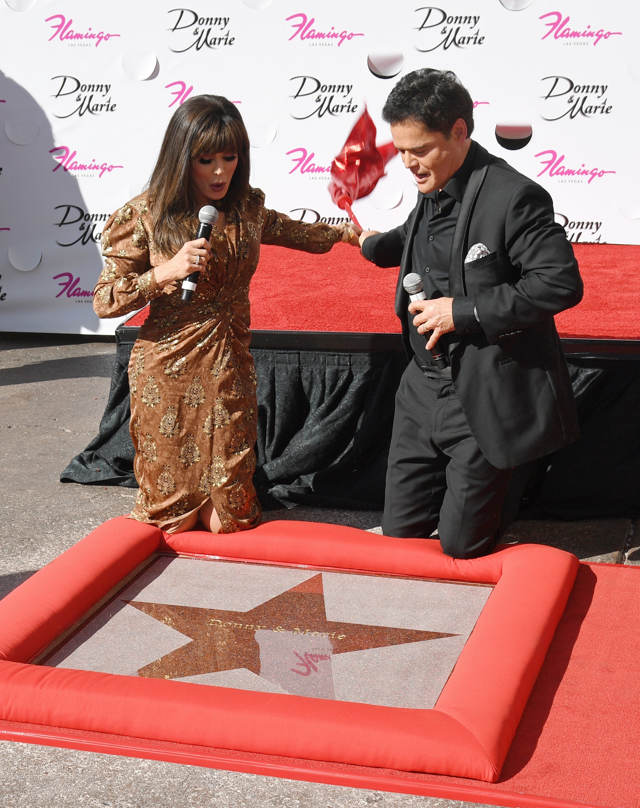  Donny and Marie Osmond unveil their star from the Las Vegas Walk of Stars outside Flamingo Las Vegas on October 4, 2019 in Las Vegas, Nevada | Source: Getty Images