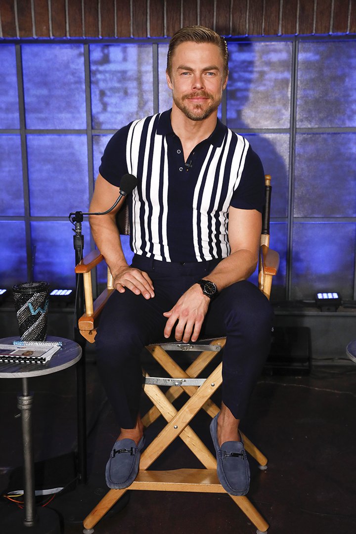 Derek Hough posing for a promotional portrait at NBC studios for Season 4 of "World of Dance" in February 2020. I Image: Getty Images.