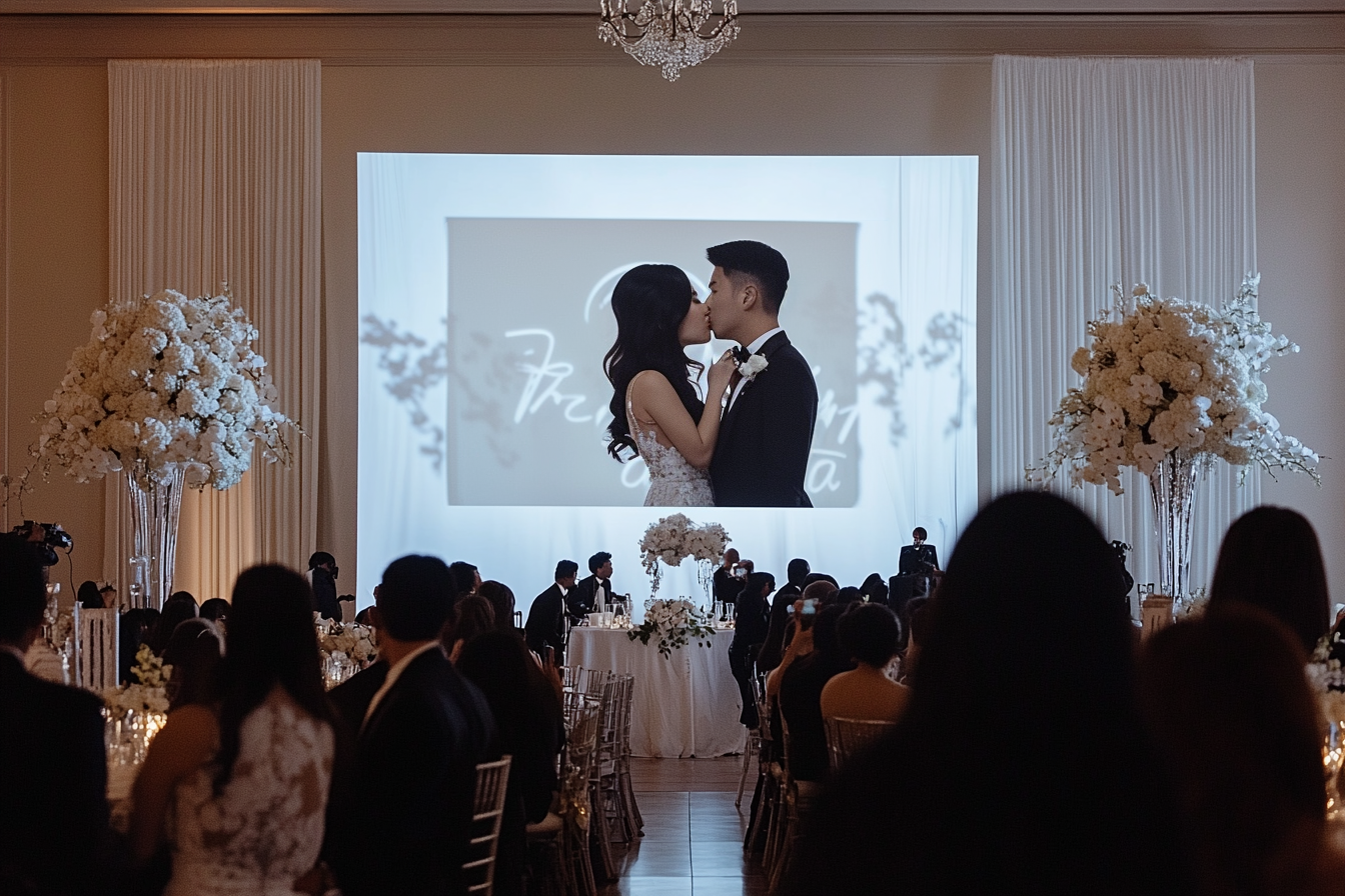 A screen showing a photo at a wedding | Source: Midjourney