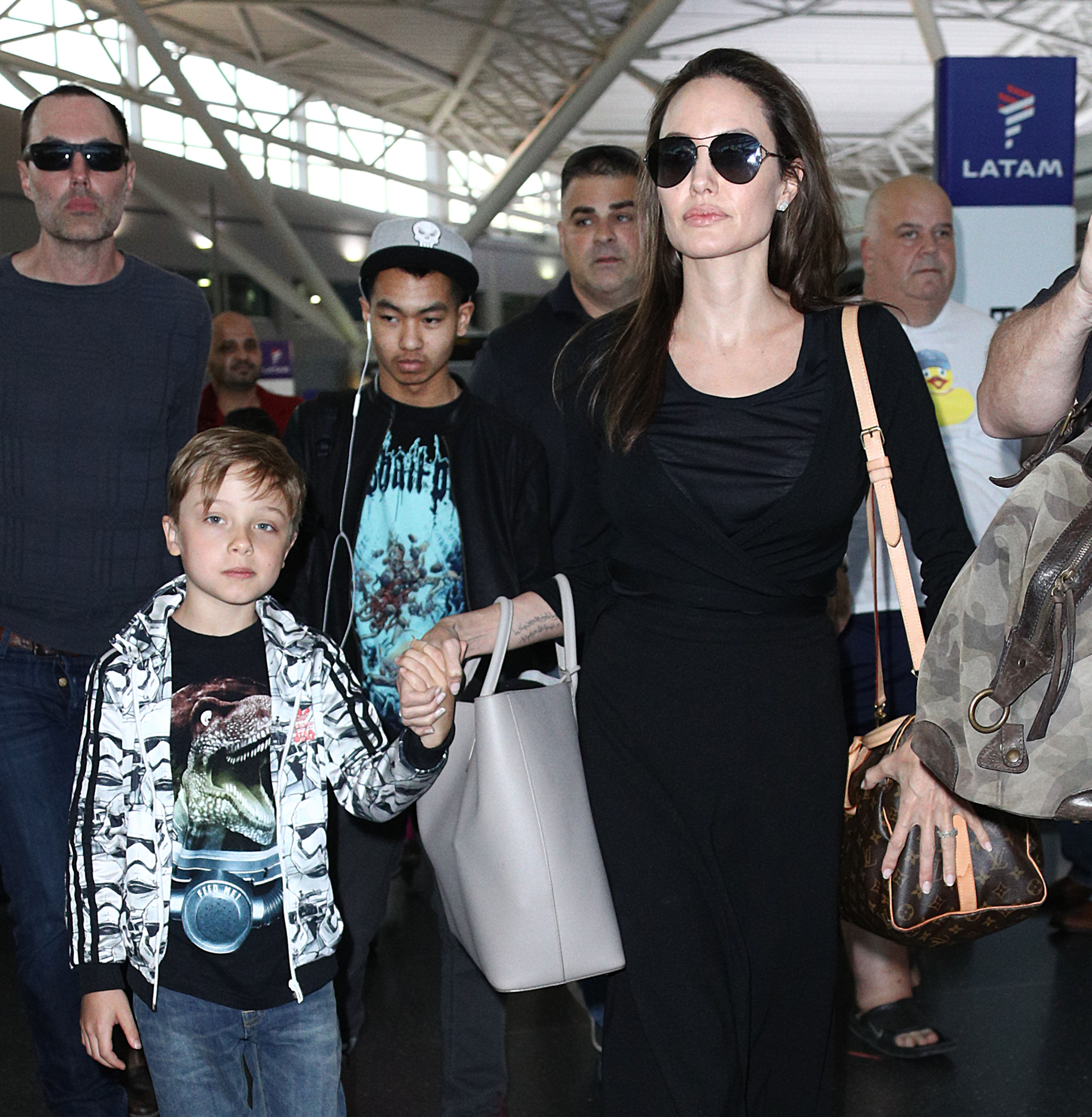 Angelina Jolie, Knox Jolie-Pitt, Maddox Jolie-Pitt, and James Haven are seen on June 17, 2016, in New York City.