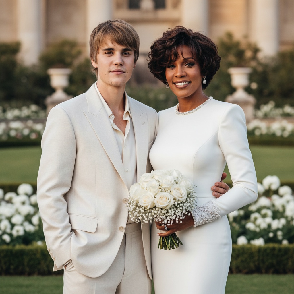 Justin Bieber and Whitney Houston look chic for their imagined wedding | Source: Grok AI