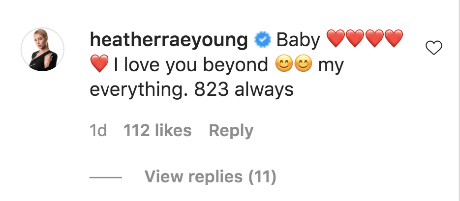 A screenshot of Heather Rae Young's comment on Tarek El Moussa's post on his instagram page | Photo: instagram.com/therealtarekelmoussa/