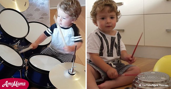 2-year-old showcases his drumming skills on camera