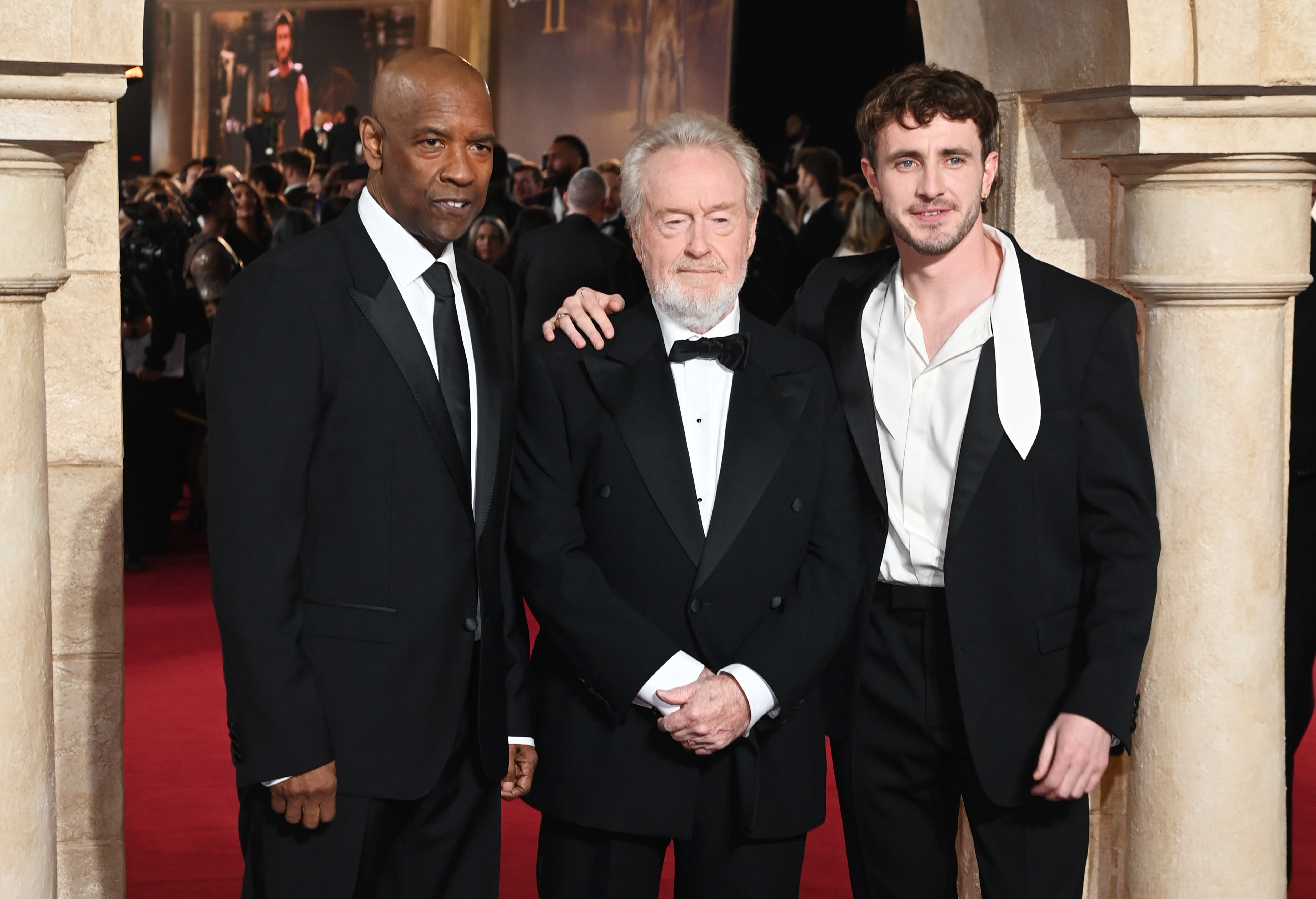 Denzel Washington, Sir Ridley Scott, and Paul Mescal attend the Royal Film Performance and Global Premiere of "Gladiator II" | Source: Getty Images